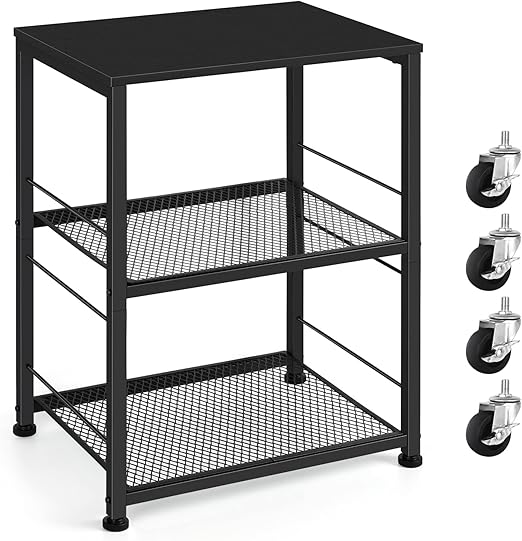 OYEAL Black Night Stand Industrial End Table with Storage Shelf