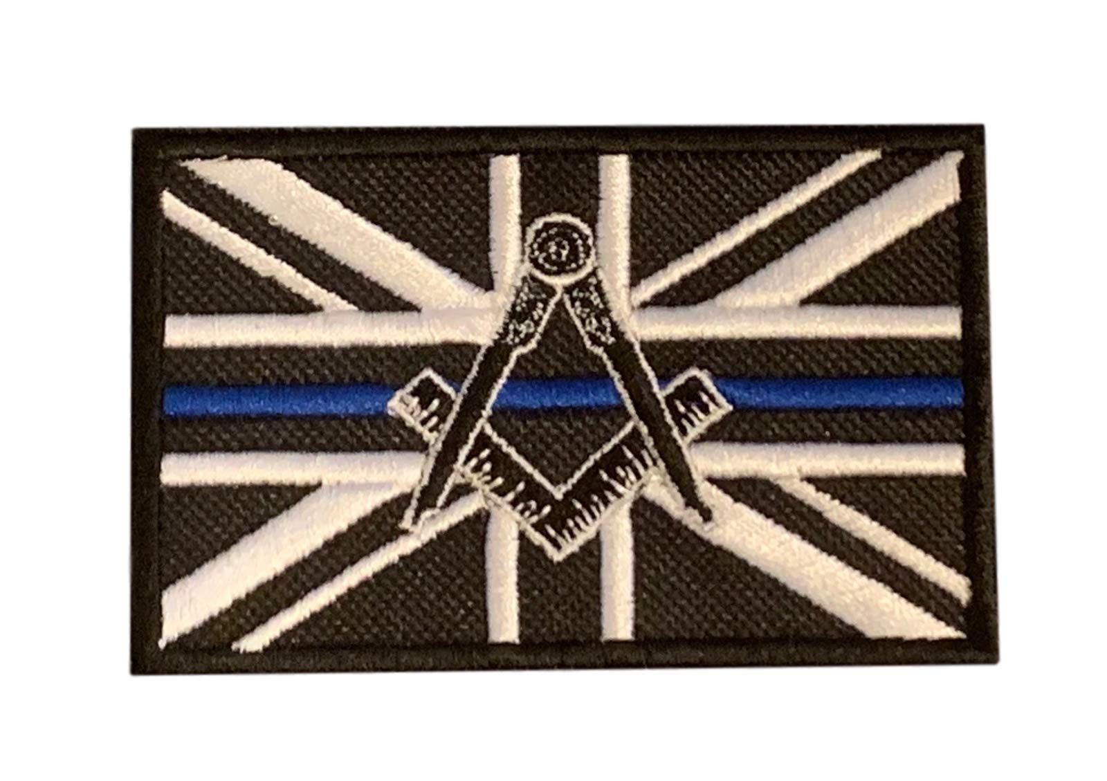 Smartbadge® Masonic without G Thin Blue Line Embroidered Sew/Iron on Patch Badge (A)