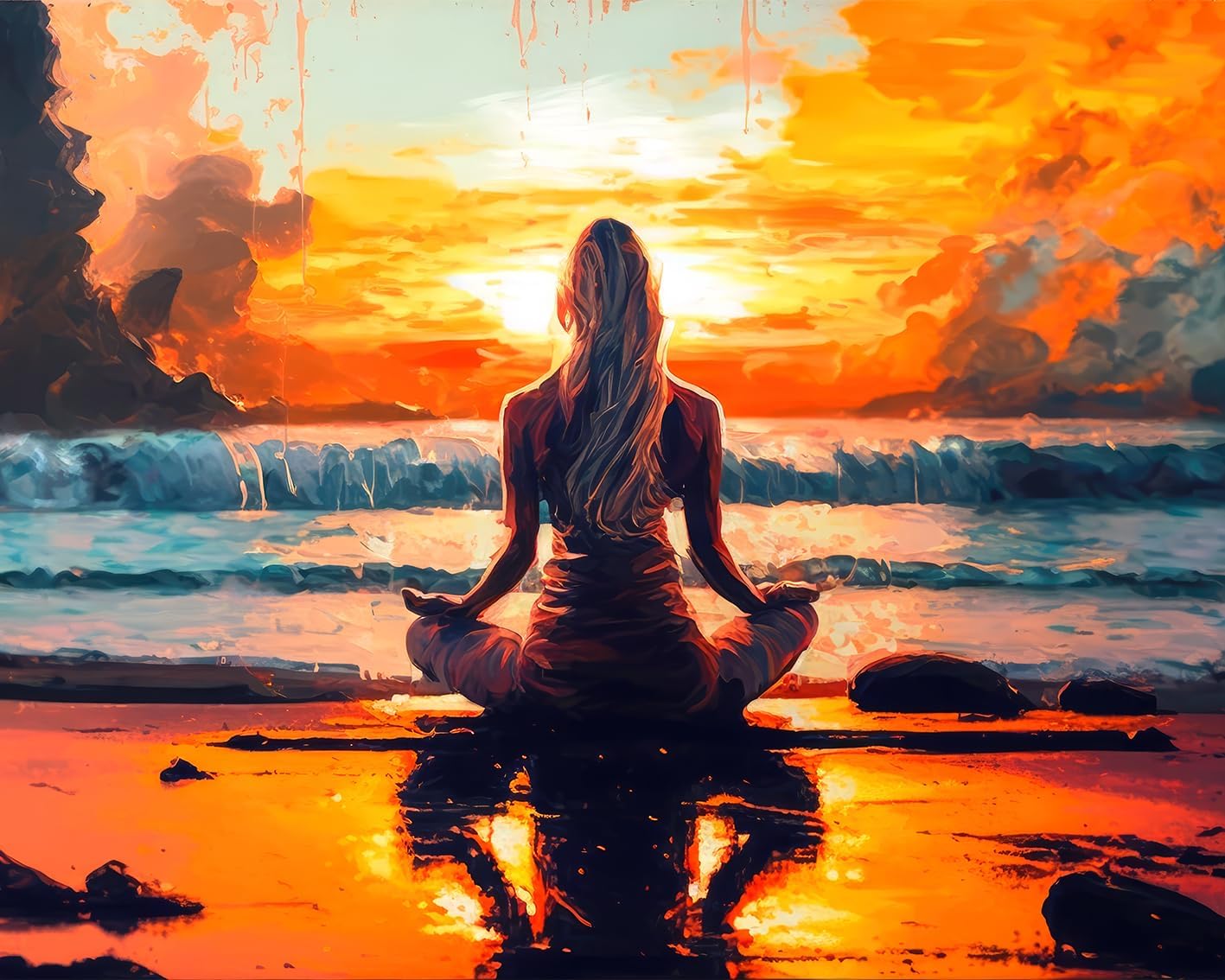 TISHIRON DIY Paint by Number Woman Practicing Yoga Paint by Numbers for Adults Beach at Sunset Paint by Numbers Kids on Canvas Paint by Numbers Kit for Adults for Beginner 16x20 in