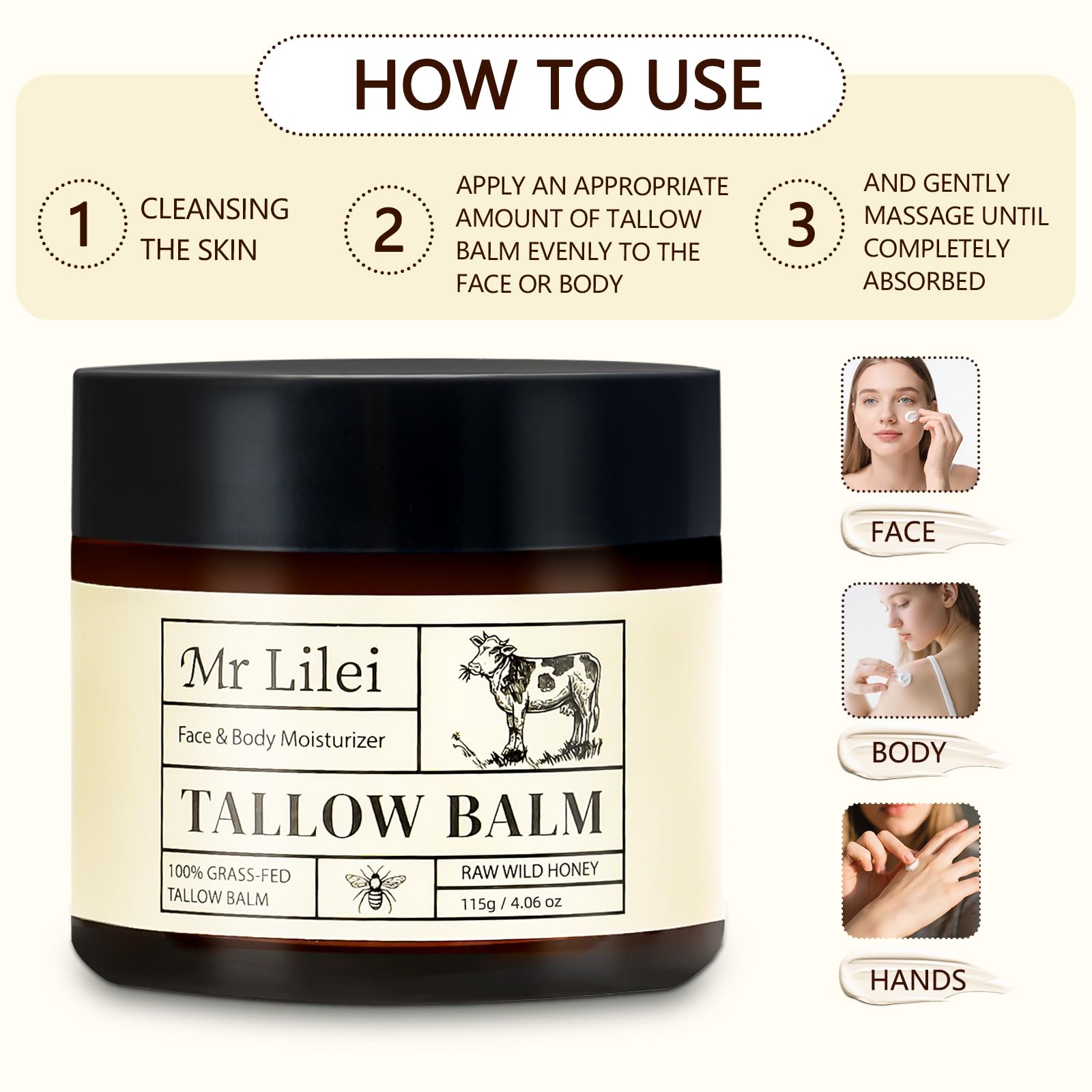 Organic Beef Tallow Balm - Face & Body Moisturizer -8 Organic Beef Tallow Balm - Face & Body Moisturizer -8