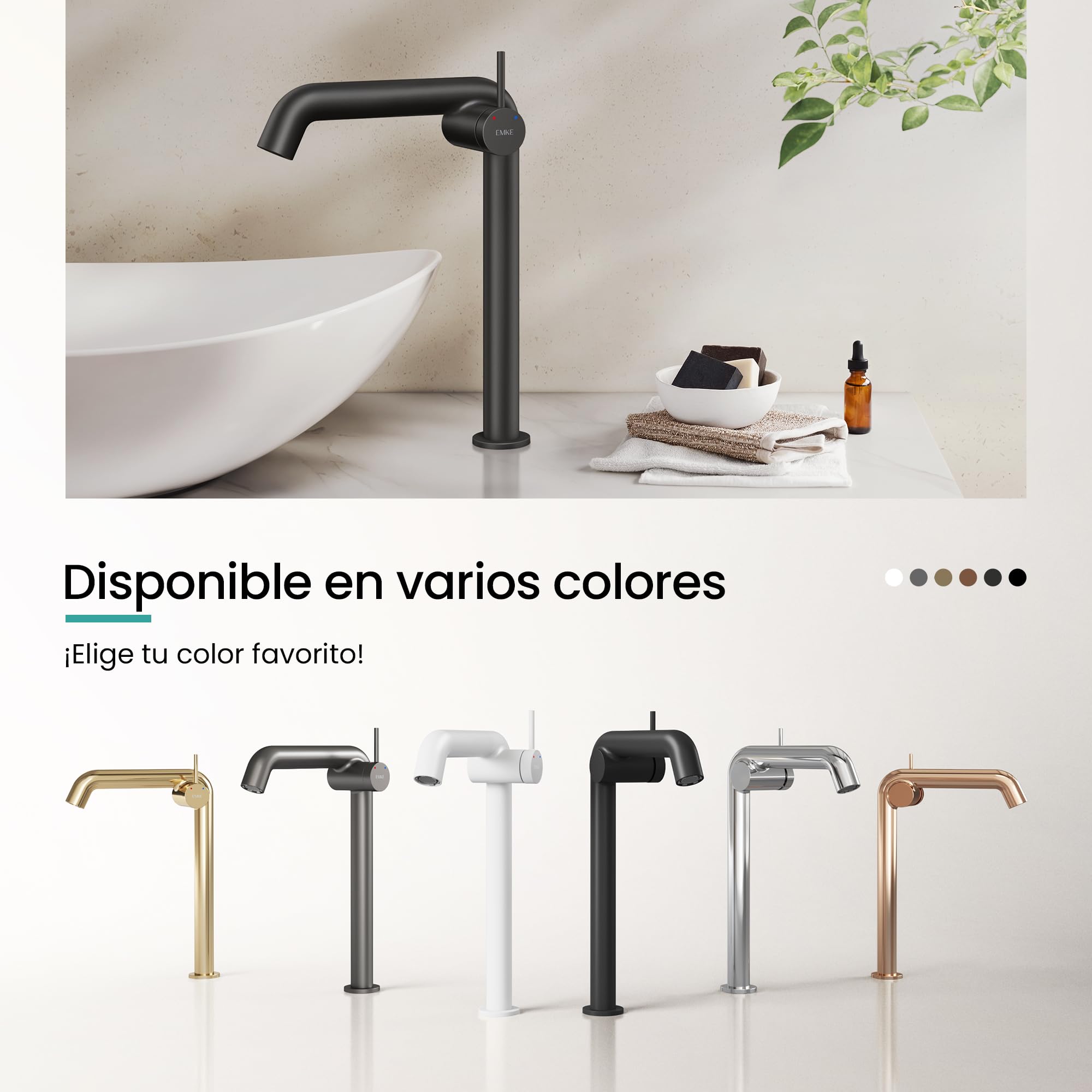 EMKE Grifo de baño Negro Mate, 332 x 220 x 76 mm, fácil instalación | cartucho cerámico, ahorro de agua, grifo de lavabo,mezclador monomando de latón