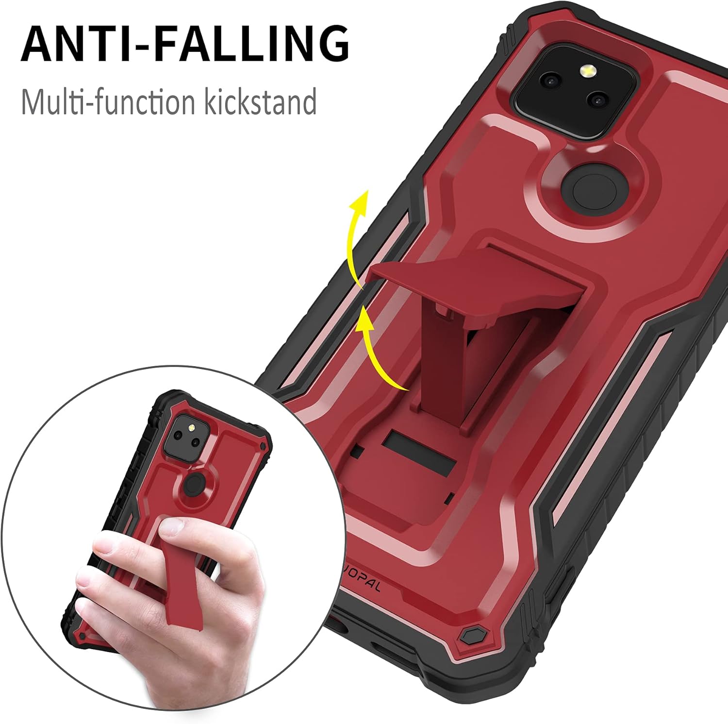 DUOPAL for Google Pixel 5A 5G Case, Military Grade Protection Shockproof Case with Tempered Glass HD Screen Protector and Kickstand Compatible with Google 5A 5G Phone 6.34 Inch (Red)