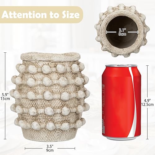 Miniatura 3 de Jarrón rústico de granja, florero beige bohemio para hierba de las pampas, pequeños jarrones anudados texturizados para flores, jarrones decorativos