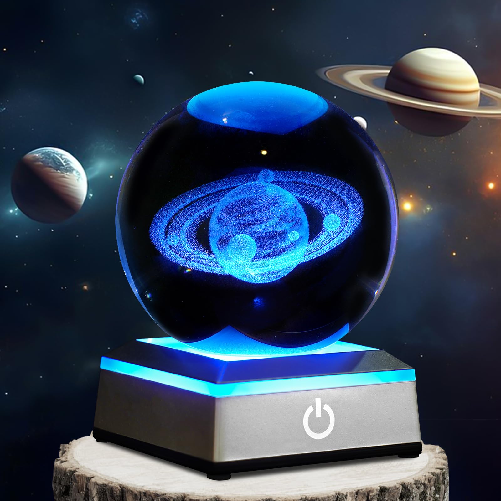 3D Saturn kryształowa kula lampka nocna 8 cm szklana kula lampa stołowa ze zmieniającą się kolorem podstawą dotykową dekoracja idealne prezenty Saturn dla przyjaciół dzieci Boże Narodzenie