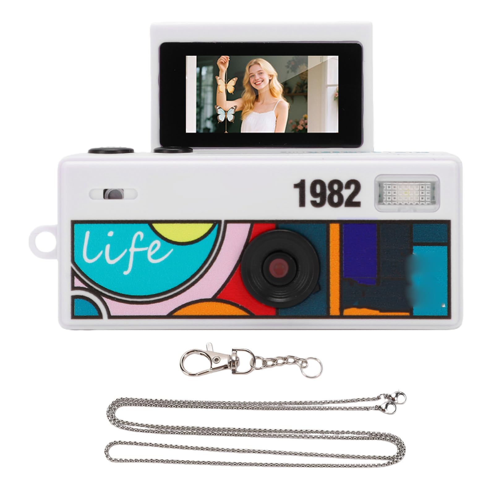 Gugxiom Mini Digital Camera for Kids, 48MP 1080P Auto Focus Thumb Camera with 130° Wide Angle, Tiny Keychain with Flip Screen and Flash for Travel (White)