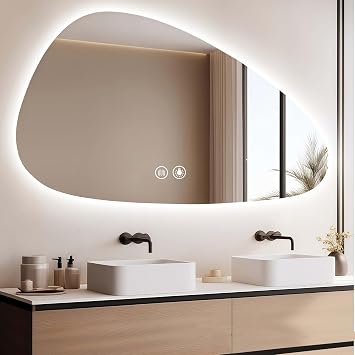 LED Bathroom Mirror with Lights, 48"30" Asymmetrical Backlit Vanity Wall Mirrors, Irregular Frameless Lighted Mirrors for Living Room, Anti Fog Smart-Mirror with 3 Colors, Dimmable, Memory