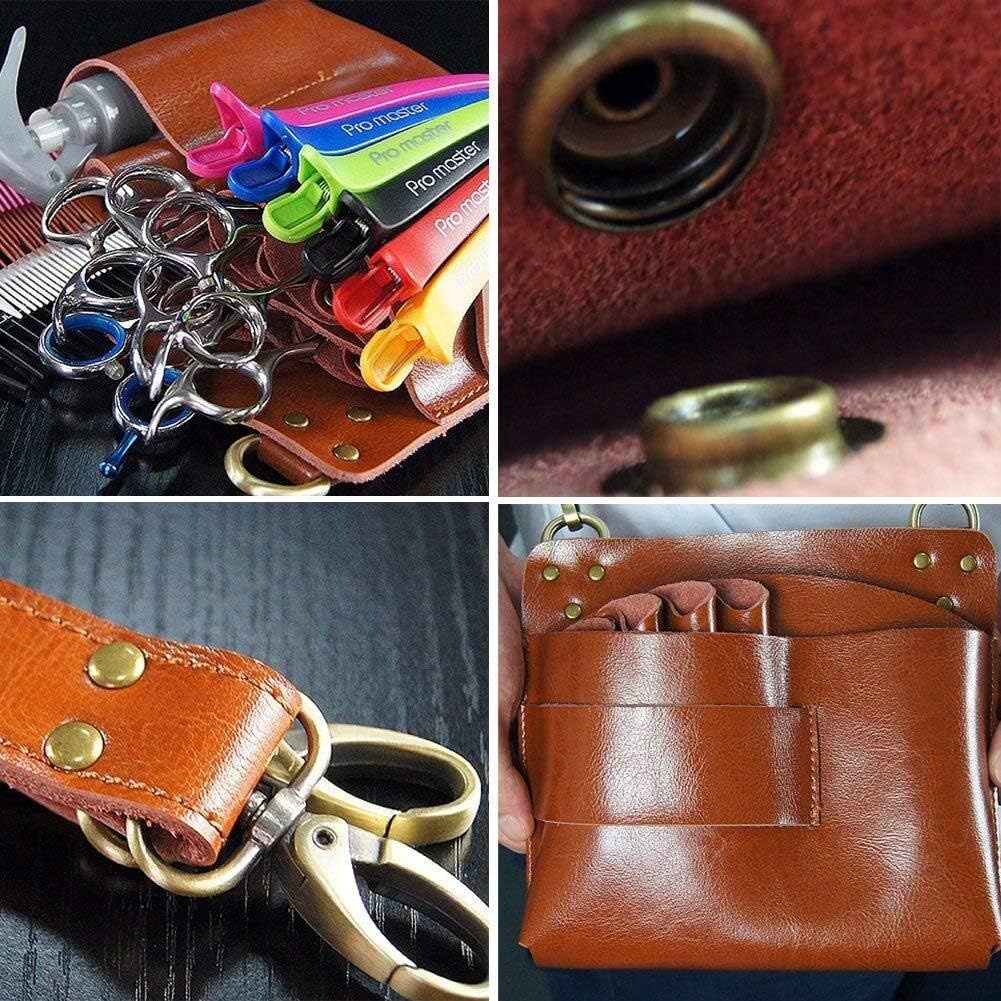 Tophacker Professional Leather Barber Salon Scissors Pouch Holster Holder Retro Large Hairdresser Tool Bag with Belt