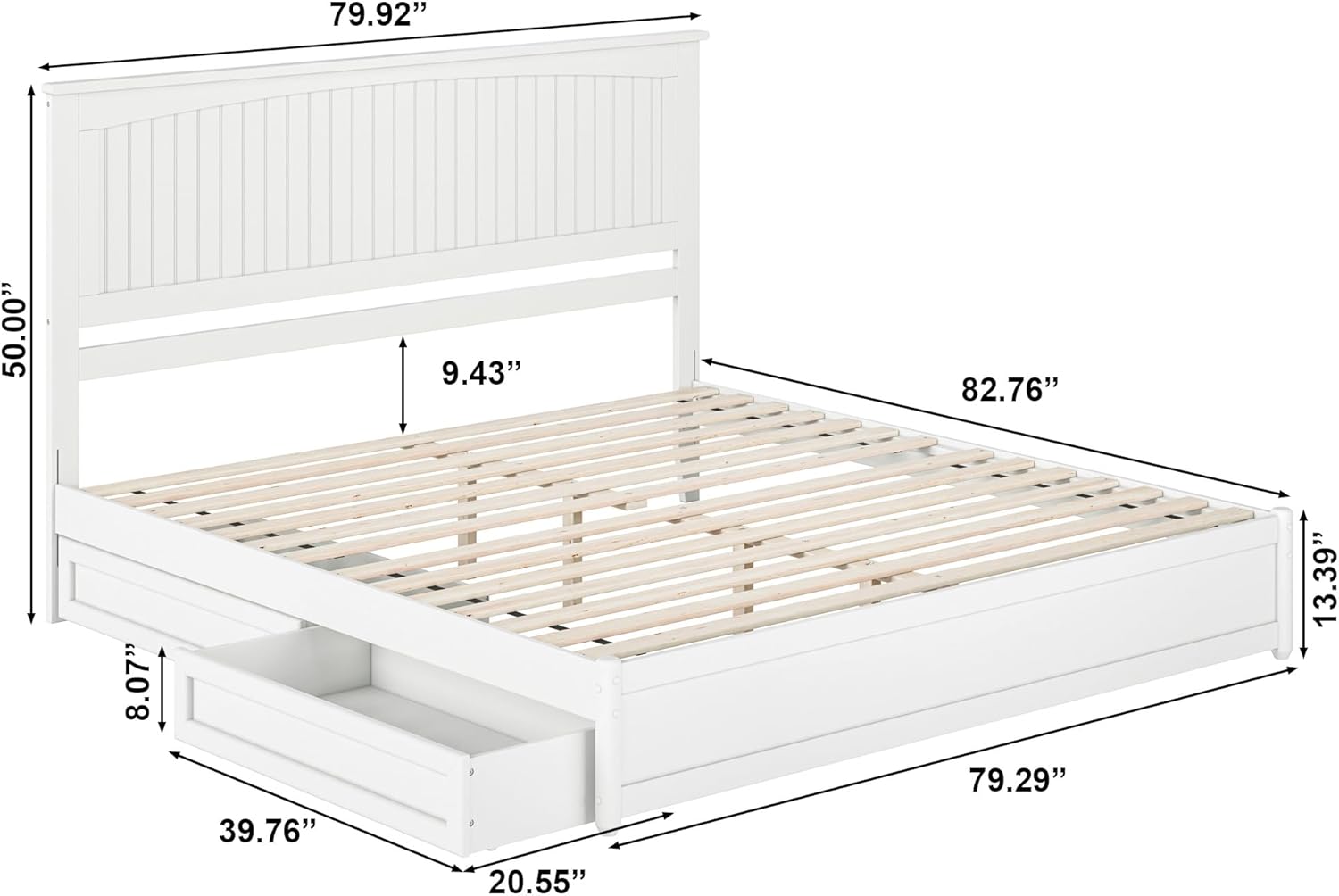 AFI, Malta King Platform Bed with Panel Footboard and Storage Drawers, White