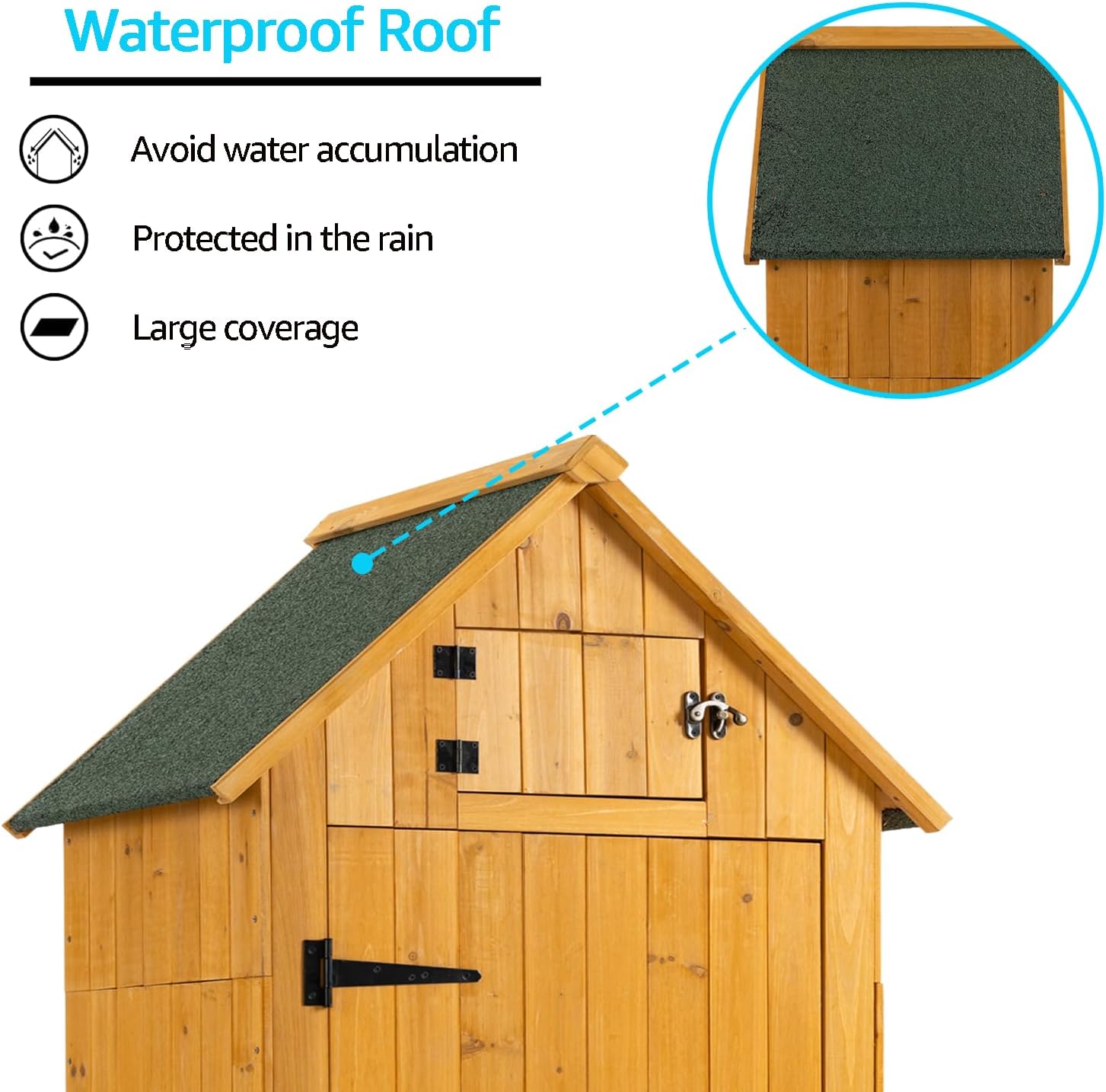 Outdoor Storage Cabinet, Garden Wood Tool Shed, Outside Wooden Shed Closet with Shelves and Latch for Yard, Patio, Deck and Porch,30.3”L X 21.3”W X 70.5”H (Natural)