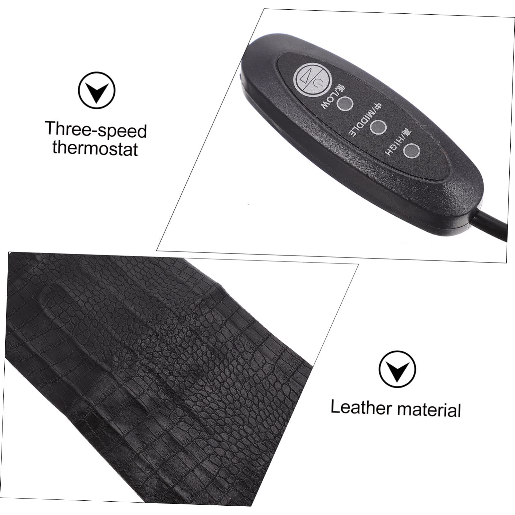 Tappetino Riscaldante per Rettili USB 3 Livelli di Temperatura, Materiale in Ecopelle Nera, Portatile e Adatto per Animali Piccoli e Terrari all’Aperto