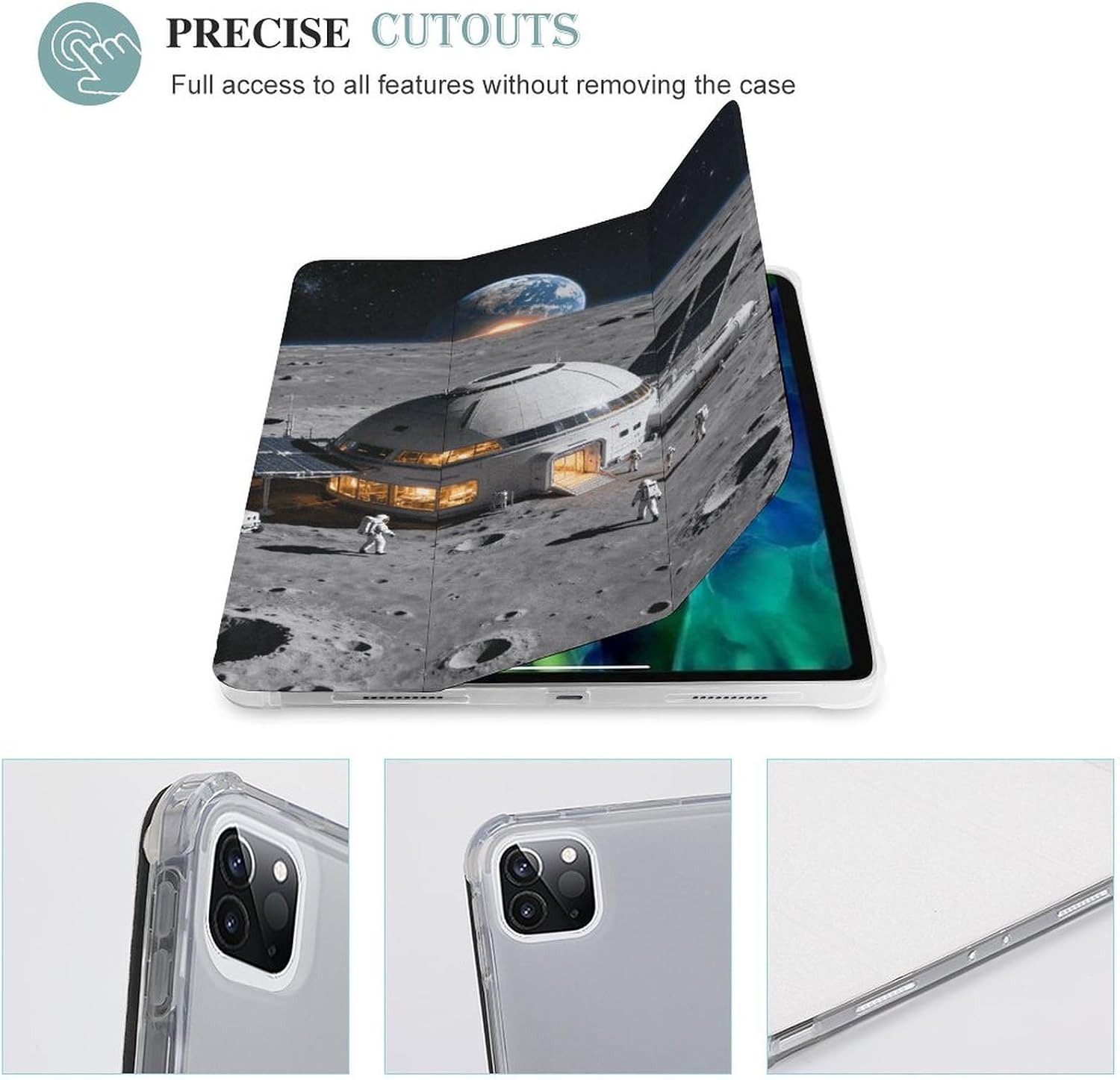Moon Base Surface 12.9 in Trifold for iPad Case with Pencil Holder image 4