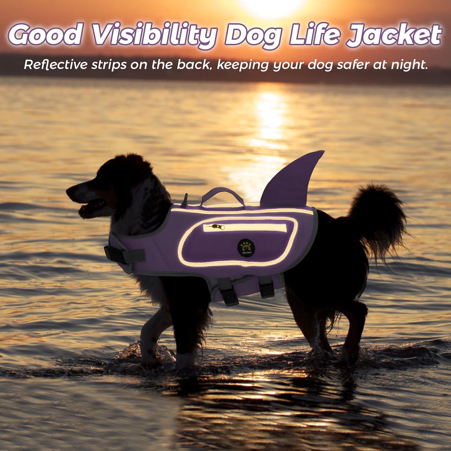 Dog Life Jacket, High Buoyancy Shark Dog Safety Vest, Neoprene Pet Life Preserver with Good Visibility & Reflective, Puppy Swim Floating Vest with Rescue Handle for Boating (Lilac, Small)
