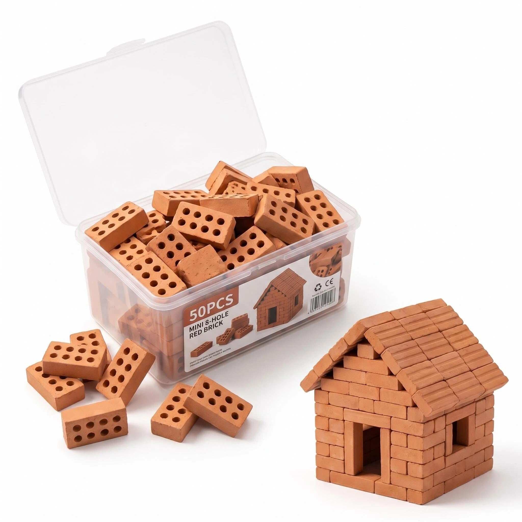 MIGIFTDY 50Pcs Mini Red Bricks, 8-Hole Clay Miniature Building Blocks, Realistic Terracotta Model Bricks for DIY Dollhouse, Diorama, Micro Landscape & Sand Table Crafts