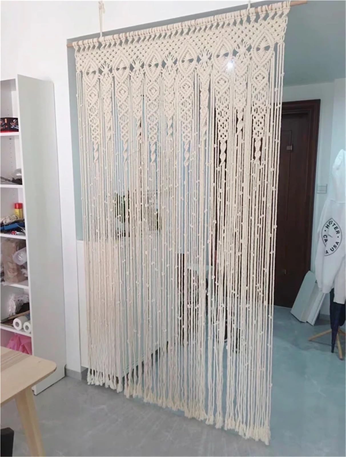Rideau en Macramé Grand Rideau de Porte en Coton macramé tissé à la Main avec Pompons, Tapisserie Murale, décoration Artistique, Toile de Fond de Mariage pour La Chambre à Coucher