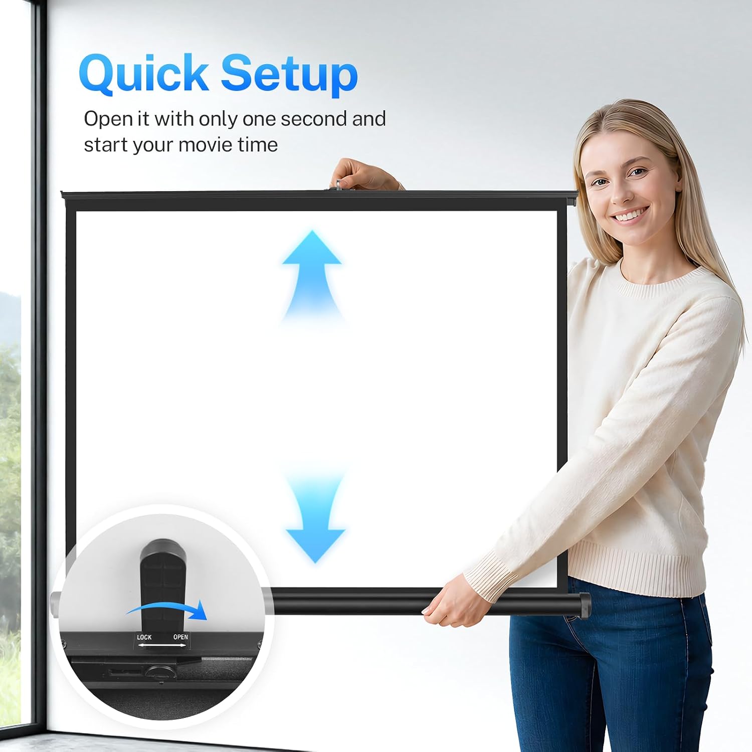 40 inch Small Projector Screen, Goldengrainv Retractable Pull Up Screen, Floor Projector Screen, 16:9 4K Portable Screen for Projector, Roll Down Movie Screen for Gaming Indoor, Mini White Screen