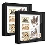 Picrit 10x10 Shadow Box Frame Set of 2, Display Case Box with High Definition Real Glass and Black Back for Memorabilia, Baby Items, Wedding Memories, Crafts, Tickets and Photos, Black