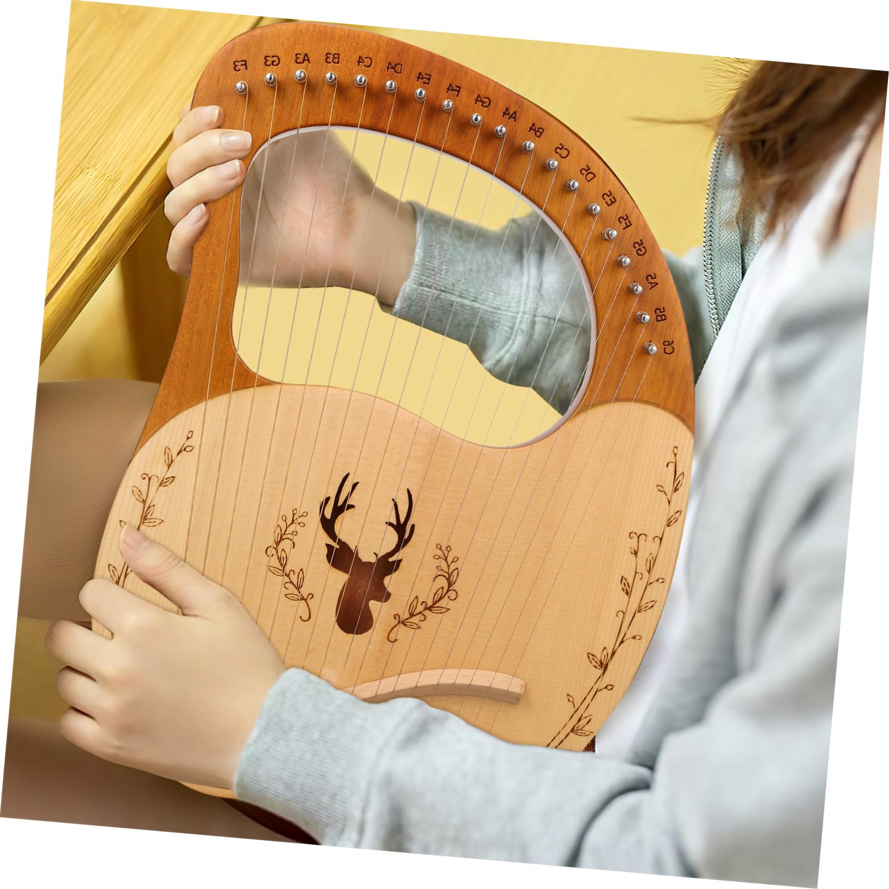 Set di Lira Strumento Musicale Portatile in Legno con 19 Corde, Chiave di Accordatura e Borsa per Principianti, Suono Chiaro e Regolazione Fine