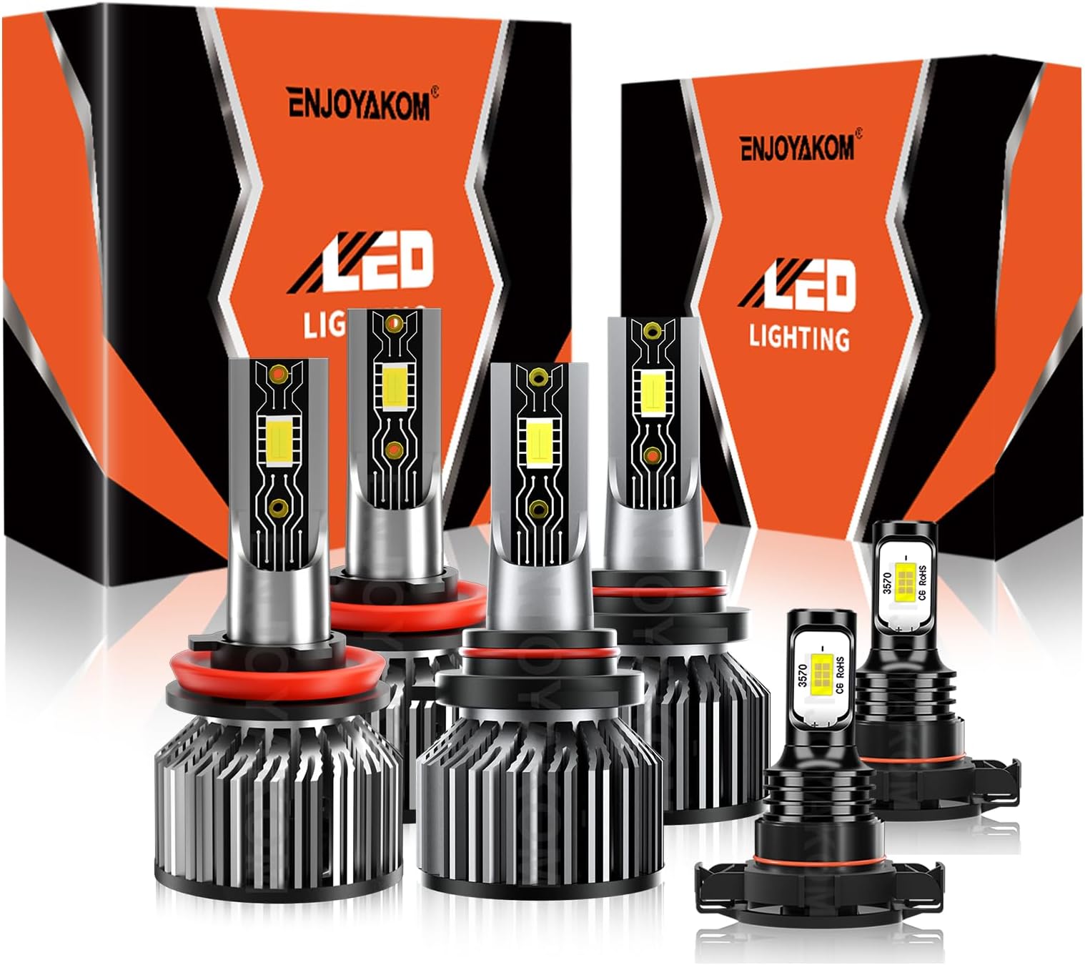 TXBILMOO Compatible For Chevrolet Silverado 1500 2007-2015 9005 H11 High/Low Beam 5202 Fog Light Bulbs, 600% Brightness 6500K White with Cooling Fan, Plug and Play, IP68 Waterproof Pack of 6