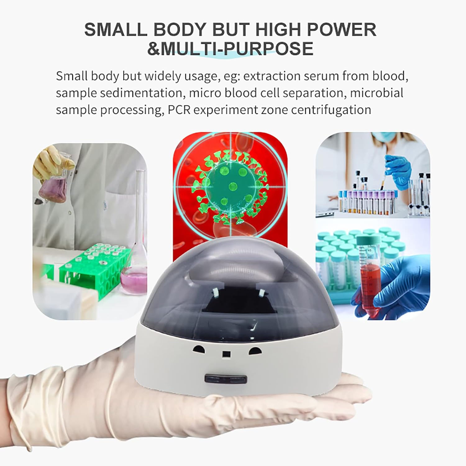 Lab Benchtop Centrifuge, Mini Centrifuge Machine, Compatible with PCR Rotor, 8 Holes 0.2ml-2 ml Tube Available, 5000rpm, High Precision Speed, Quiet and Stable Operation, for Liquid Separation