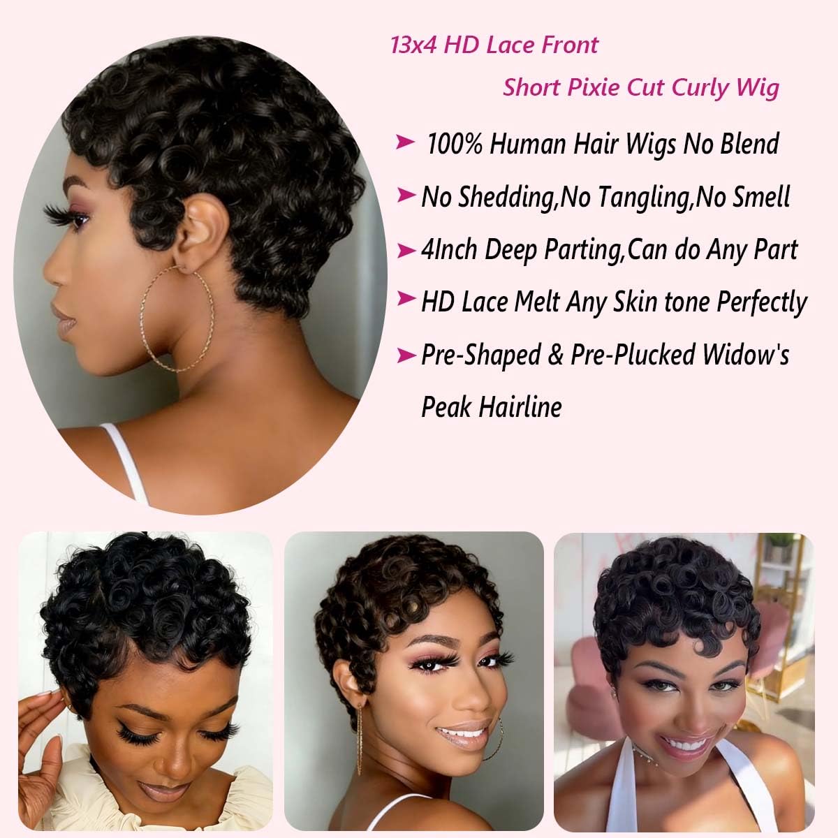 Sherico 13x4 Short Curly Pixie Cut Lace Front Wig Human Hair Wigs for Black Women,HD Lace Frontal Wigs Short Layered Curly Glueless Wig Pre Plucked Deep Wave Pixie Cut Human Hair Wigs