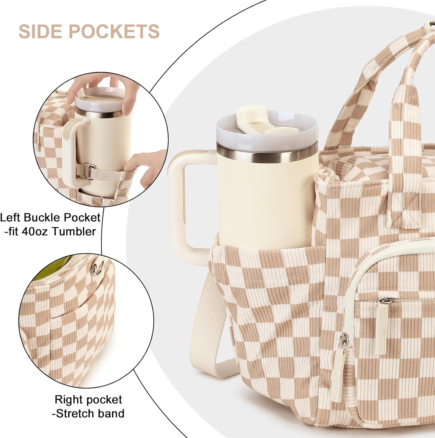Bluboon Insulated Lunch Bag for Women Men, Stylish Corduroy Lunch Tote with Bottle Holder, Fits 40oz Tumbler, Leakproof Large Capacity Lunch Bag with Shoulder Strap for Work, School, Picnic