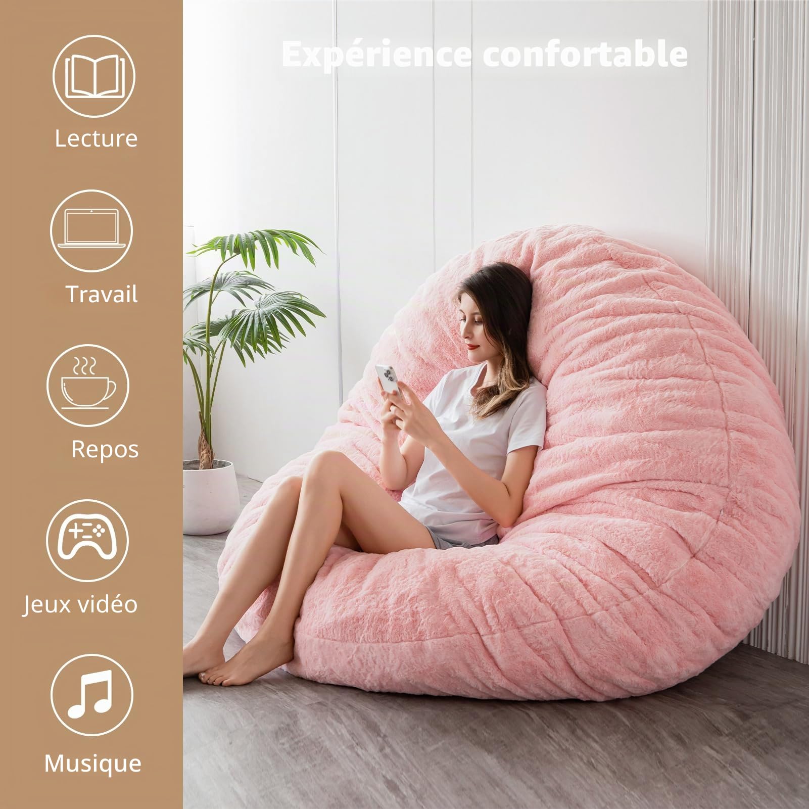 MAXYOYO Lit pouf poire - Convertible - Se replie de fauteuil pouf poire en lit - Grand canapé avec housse en peluche et rembourrage moelleux inclus pour adulte, invité (Rose, 150 x 150 cm)