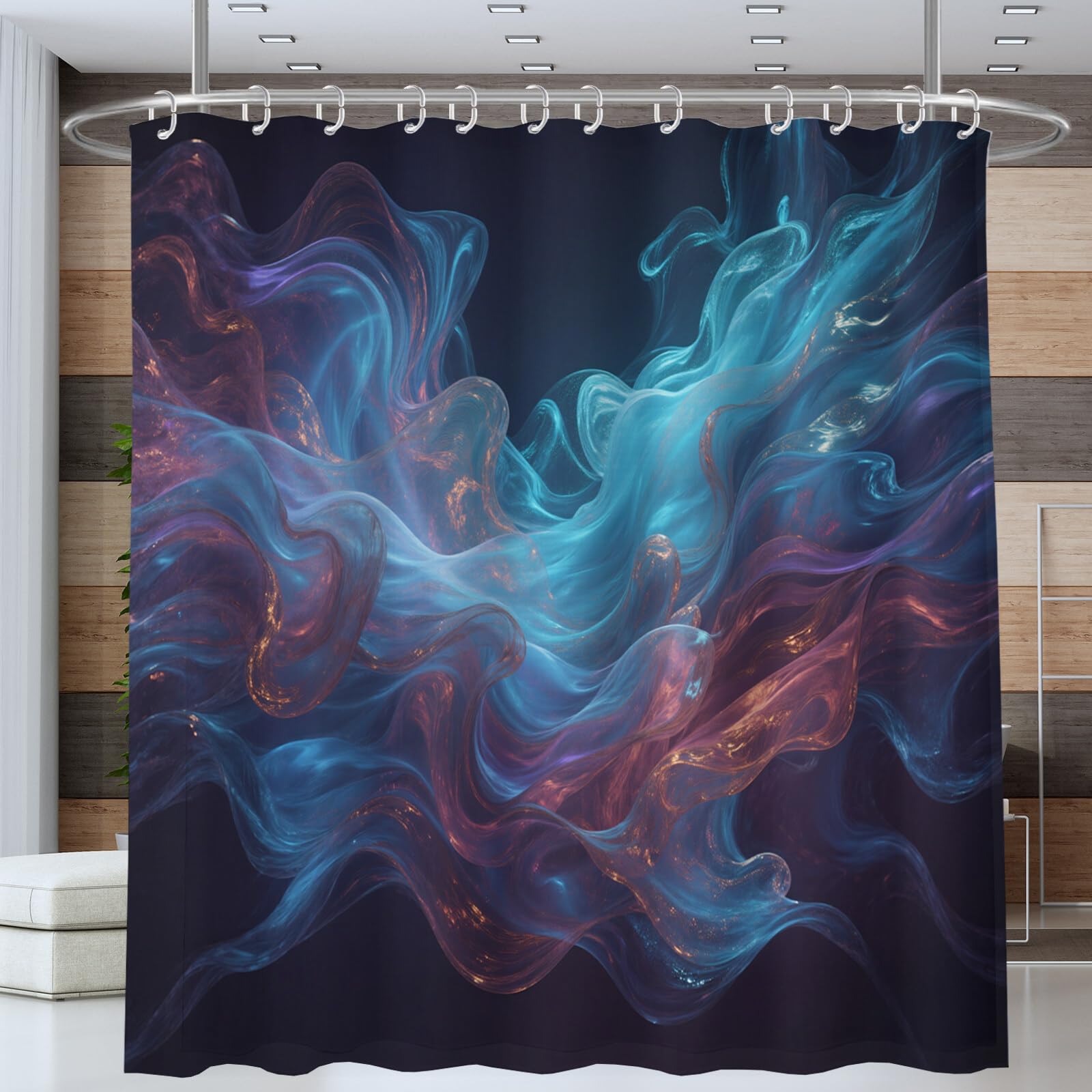 Rideau De Douche Fumée Trouble Fluide Abstrait Tissu Imperméable Lavable avec Crochets Anti Moisissure en Polyester Rideau Douche pour Salle De Bain