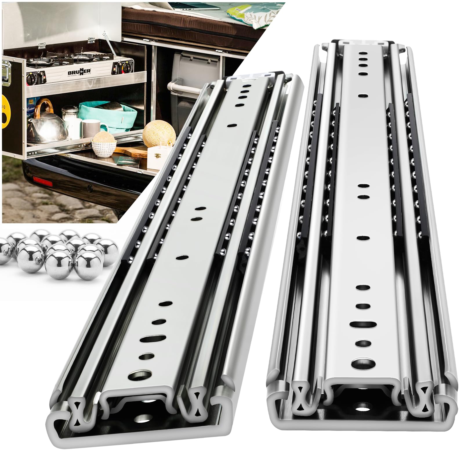 Heavy Duty Drawer Slides Full Extension Runners 12 14 16 18 20 22 24 26 28 30 32 34 36 38 40 44 48 52 56 60 Inch Side Mount Rails for Drawer Capacity 175kg 1 Pair — image 1