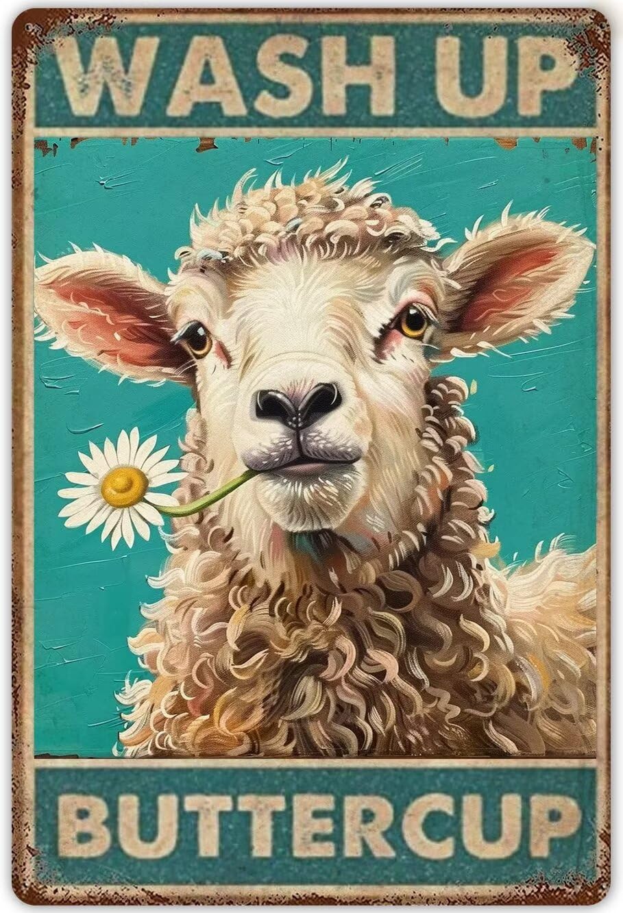 Anceky Sheep Bathroom Canvas Wall Art Wash Up Buttercup Funny Sheep Print Painting Modern Canvas Wall Art For Living Room Farmhouse Wall Decor Vintage Bathroom Decor Unframed 12x16 Inch