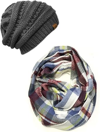 Wrapables Winter Warm Knitted Infinity Scarf and Beanie Hat Set