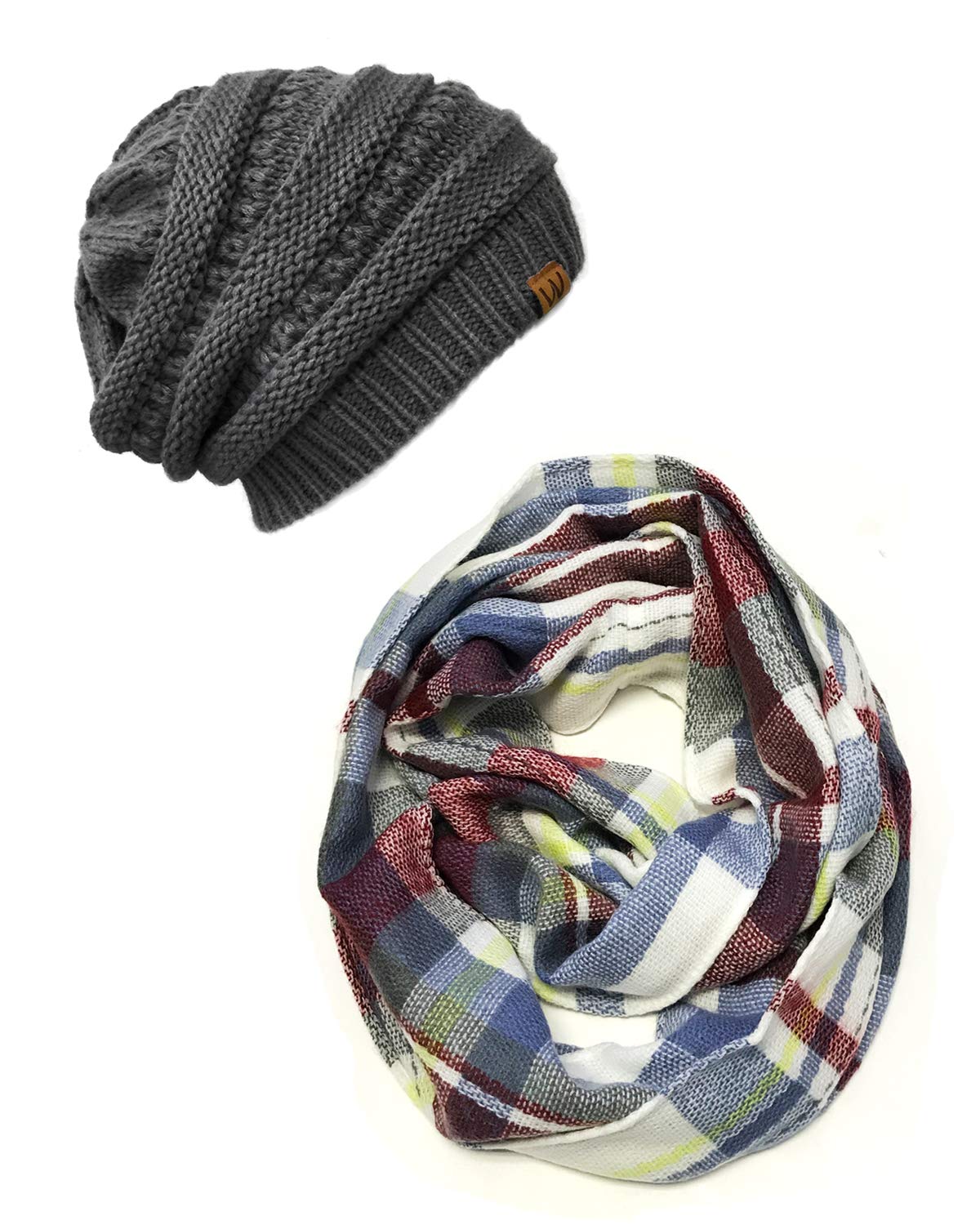 BowbearTartan Winter Infinity Scarf with Beanie