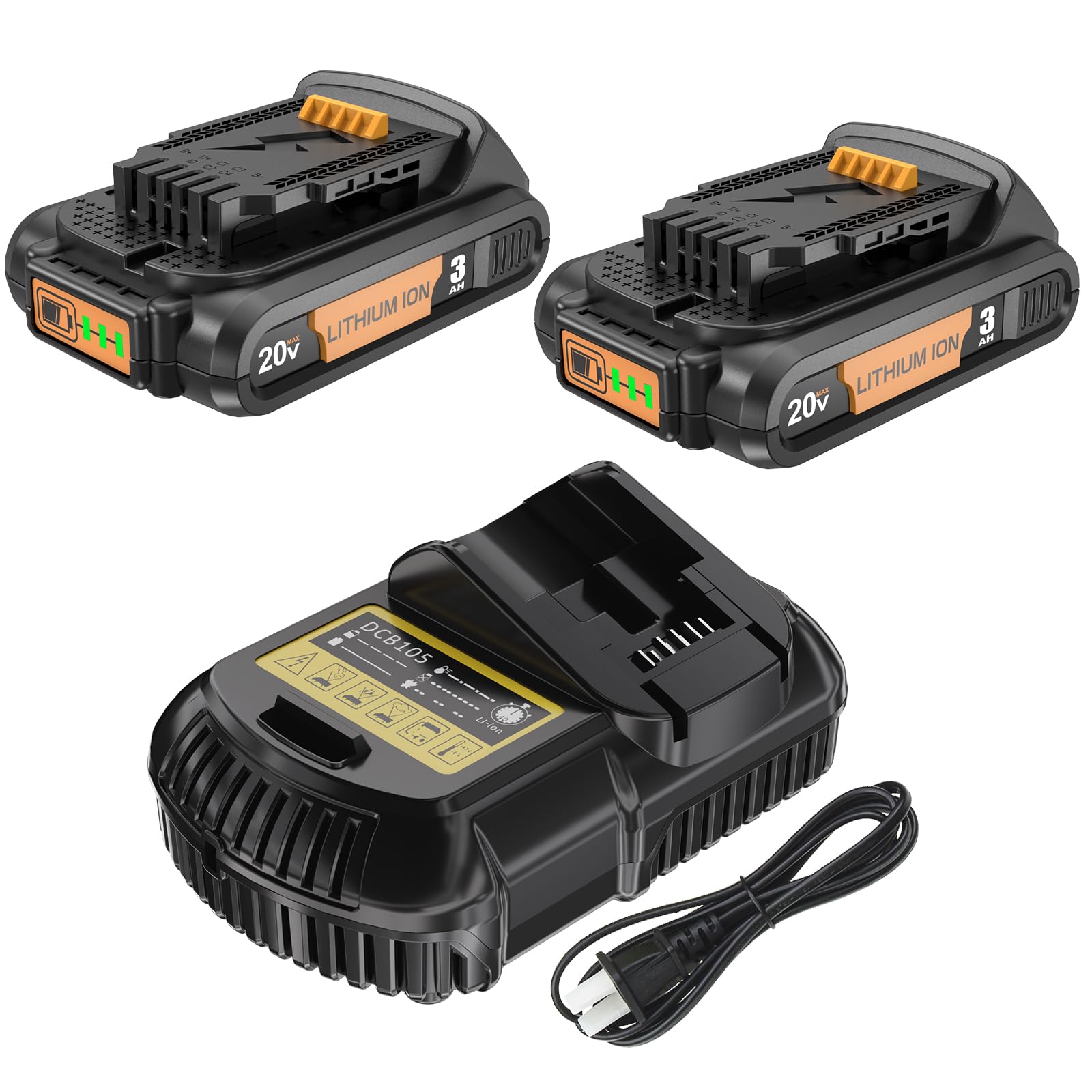 DCB203-2 Upgraded Replacement for Dewalt 20V MAX Battery and Charger  Combo Compatible with Dewalt 20V Battery with Charger Replacement for