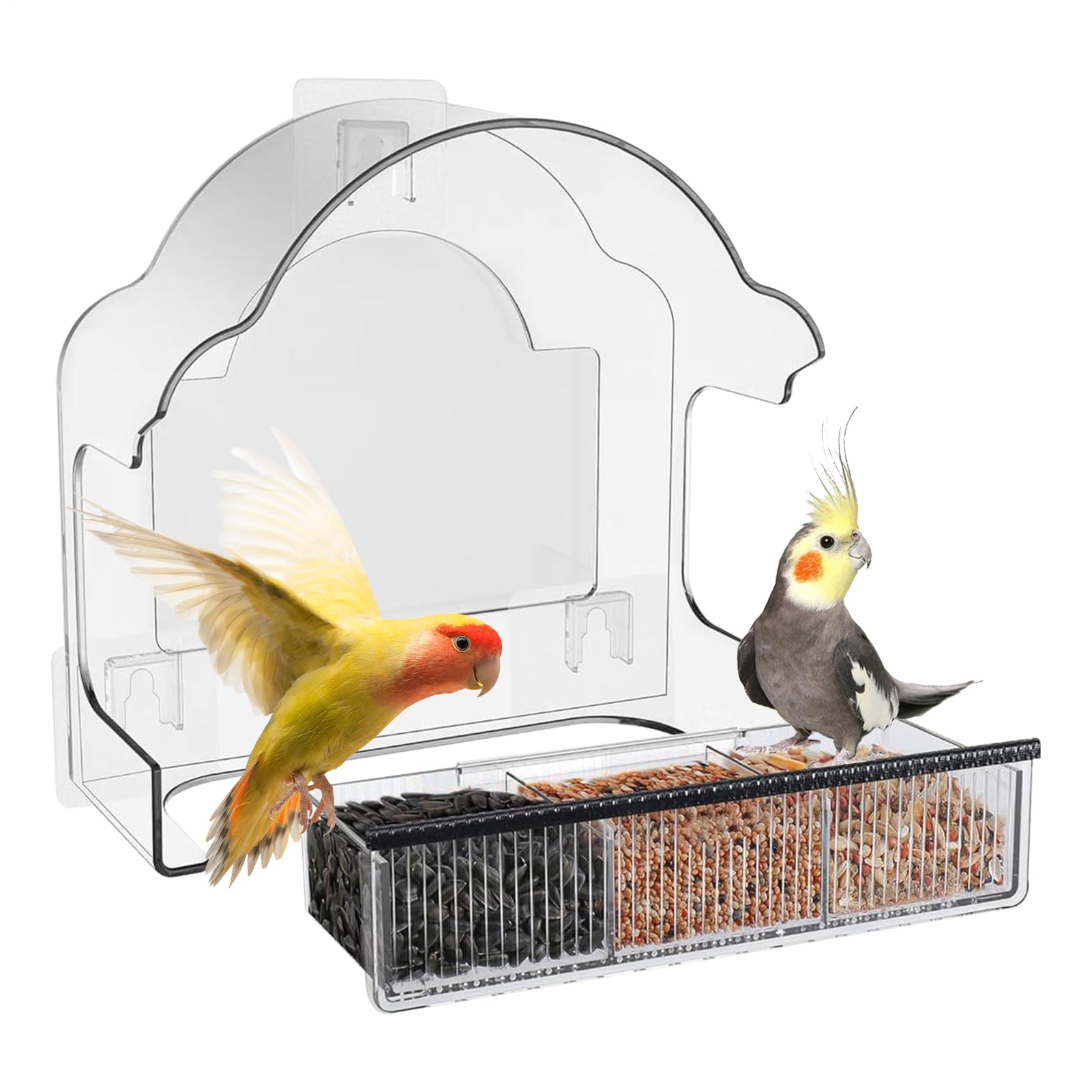 Mangeoire de fenêtre pour oiseaux suspendue avec plateau amovible pour jardin balcon extérieur