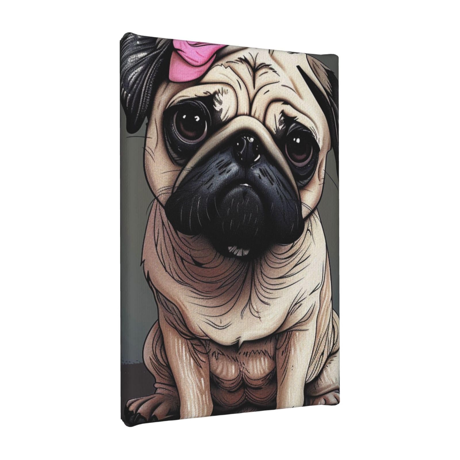 YKLJG Pug Dog Printed Wall Art Canvas Painting 20x30 CM Wooden Framed Picture Painting Artwork Prints for Bedroom Kitchen Home Office Decor