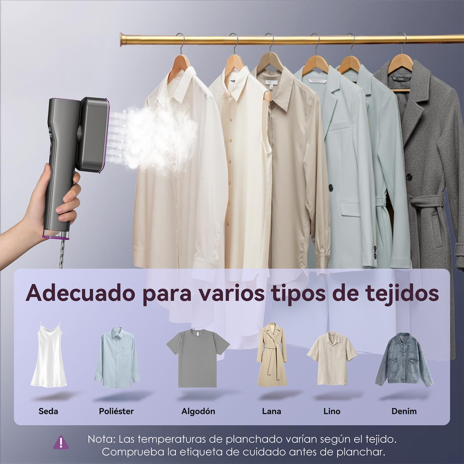 VIWAVE Plancha Vertical Vapor 1200 W, Voltaje Dual 100-240 V, Calentamiento Rápido 15 s, Plancha Ropa 2 en 1, 4 Modos, Pantalla LED, Ferro Vapor Vertical Portátil para Viajes de Negocios y Hogar