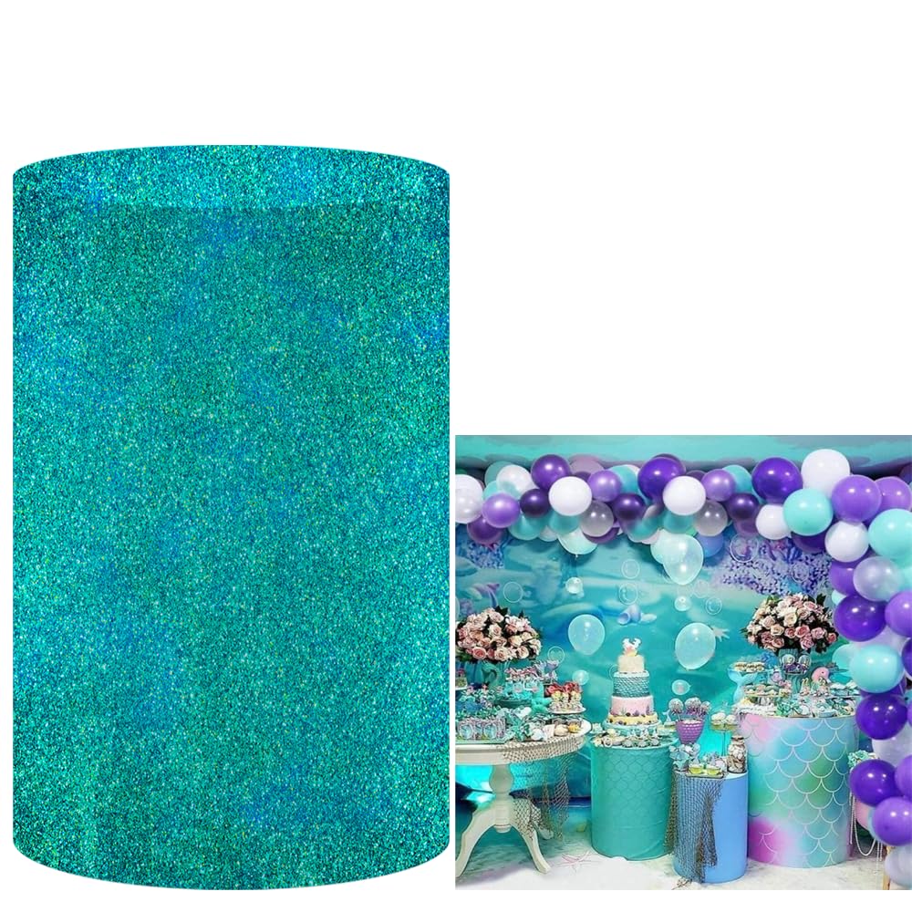 FiVan Baby Girl Birthday Party Props Under The Sea Mermaid Theme Plinth Cover Elastic Stretch Spandex Pedestal Cover for Metal Cylinder Stands
