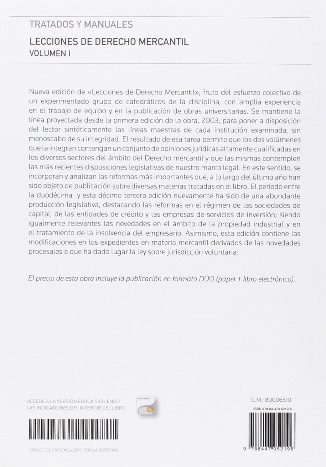 Lecciones De Derecho Mercantil Volumen I (Tratados y Manuales de Derecho)