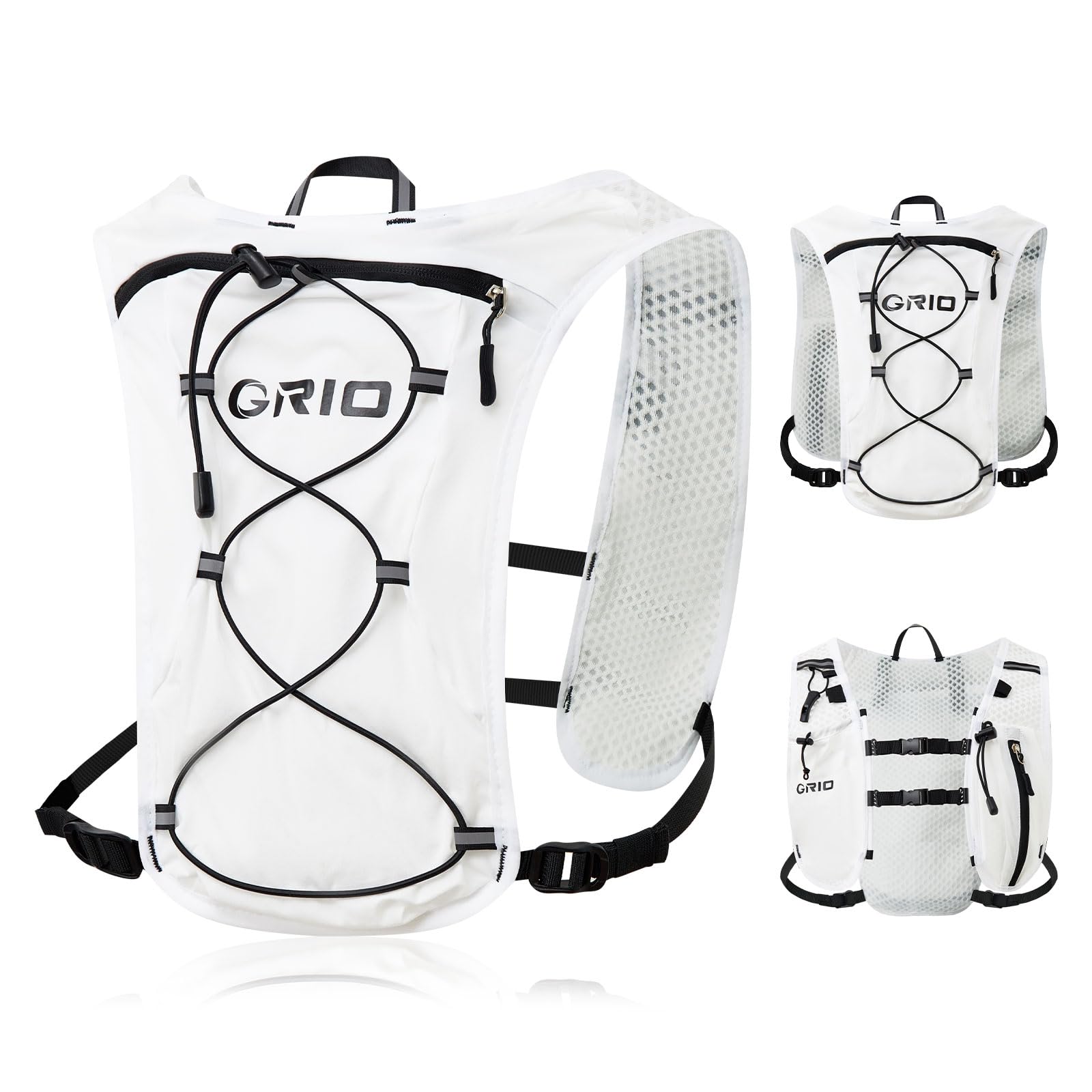Gilet de course pour homme et femme, sangles de poitrine réglables, gilet d'hydratation avec poche d'eau de 1,5 L, léger, respirant, réfléchissant, pour marathon, sentier, randonnée, cyclisme
