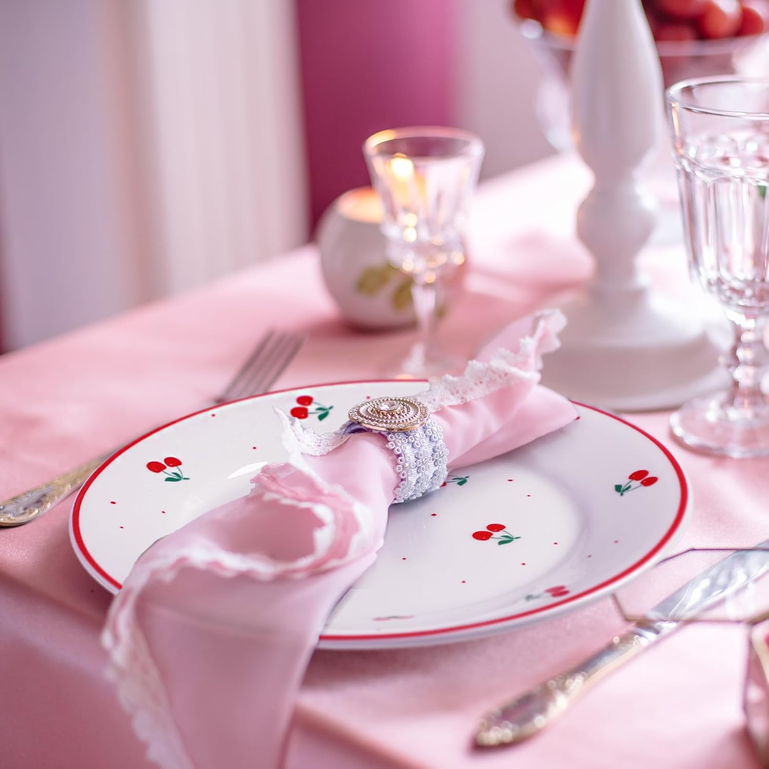 Honeydak 6 Pcs Cherry Plates Ceramic Fruit birthday Decorations 6 Inch Salad Appetizer Dessert Dish Cutlery for Fruits Galentines Cherry Birthday Supplies Wedding Table Party Decorations Favors