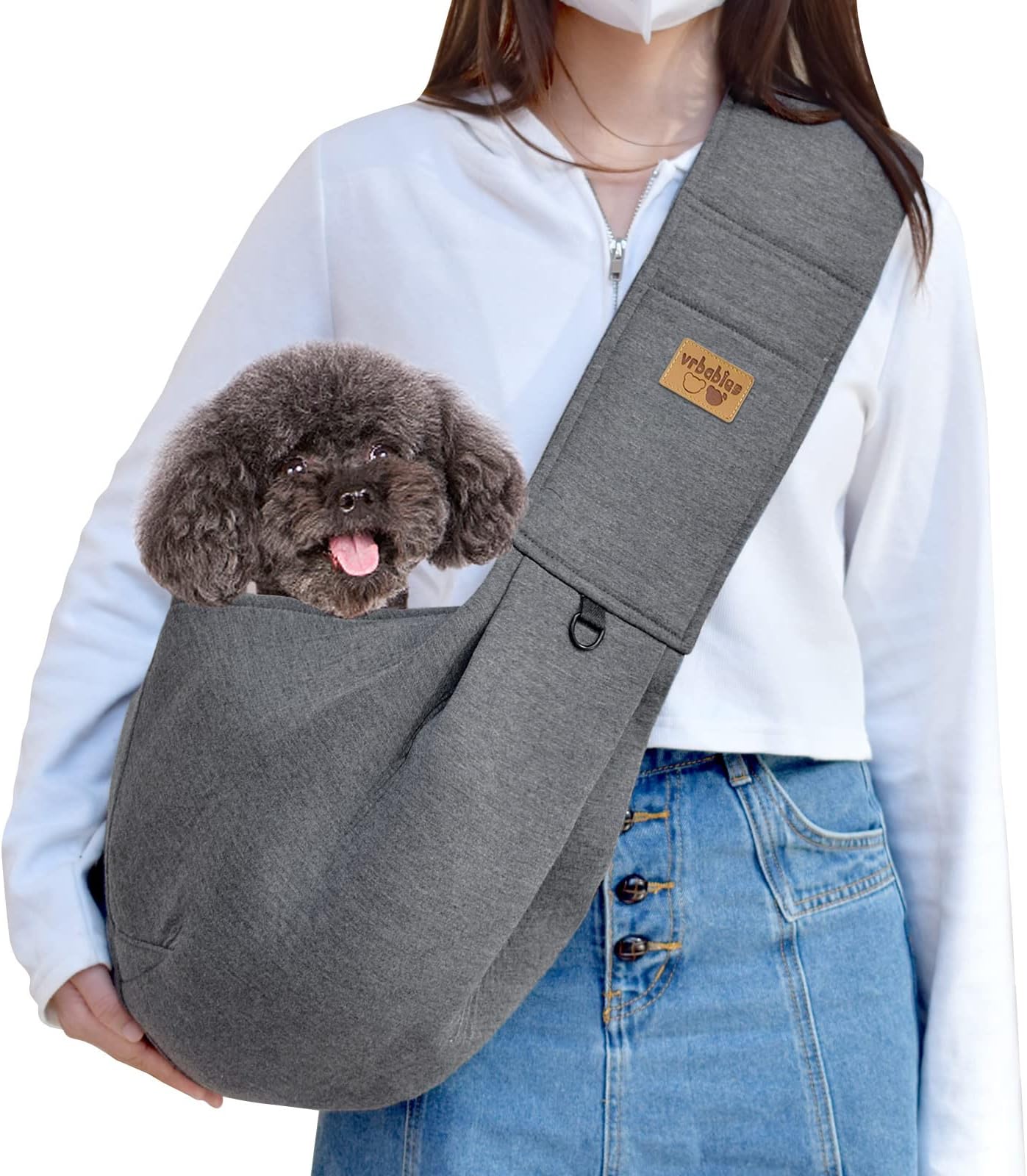 Dog Sling Hands Free Dog Sling Carrier Adjustable Strap Dog Carrier Sling Soft Cotton Dog Carrier Bag Dog Carriers with Pocket for Travel Outdoor(Dark Grey)