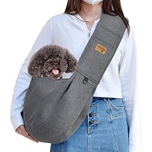 Dog Carrier for Small Dogs, Puppy Sling Carrier with Adjustable Strap Soft Cotton Dog Carrier Bag Dog Sling Carriers with Pocket for Travel Outdoor Thick straps, Dark Grey