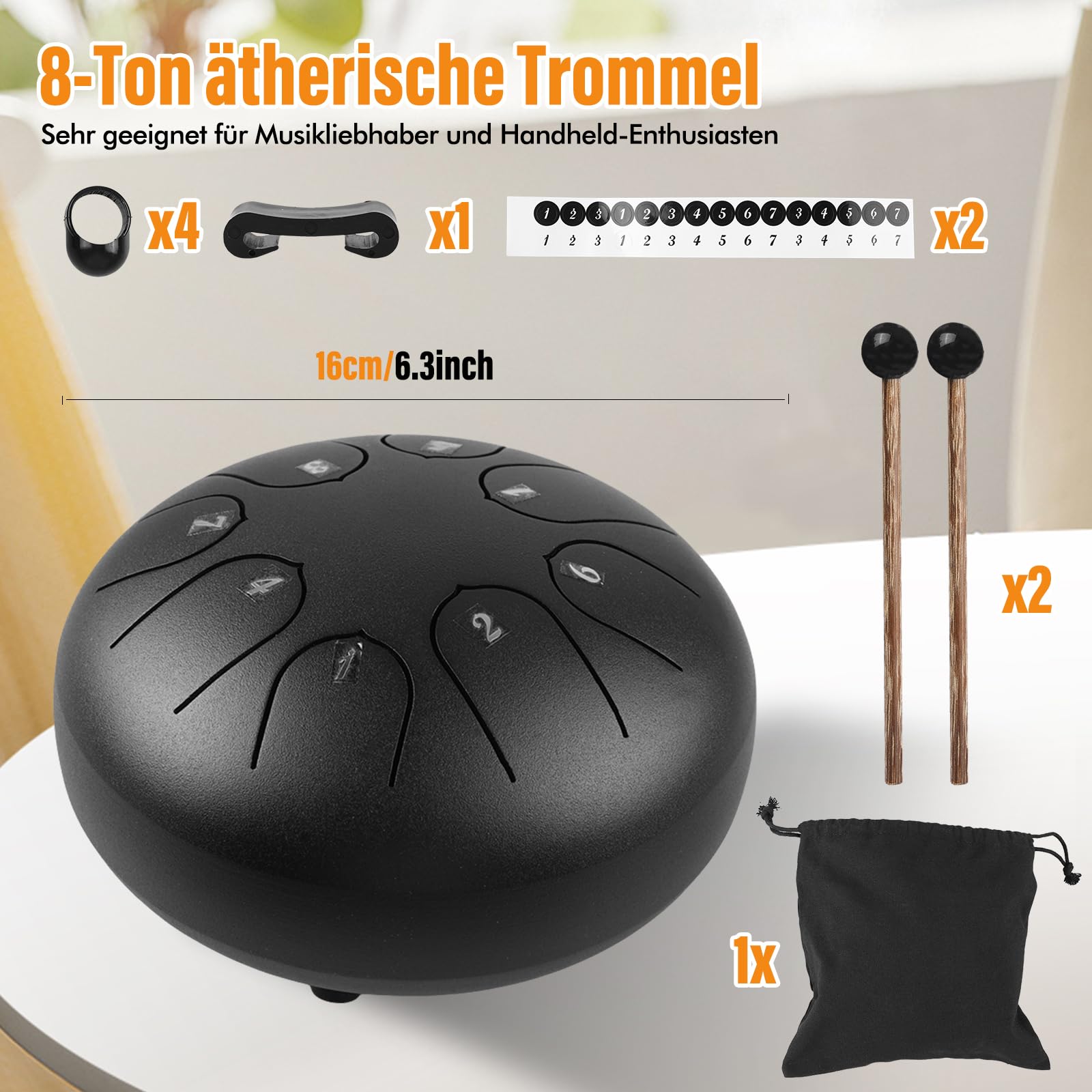 Tamburo Steel Tongue Da 6 Pollici, 8 Toni – Perfetto Per Principianti, Yoga, Meditazione E Sound Healing – Portatile E Facile Da Suonare