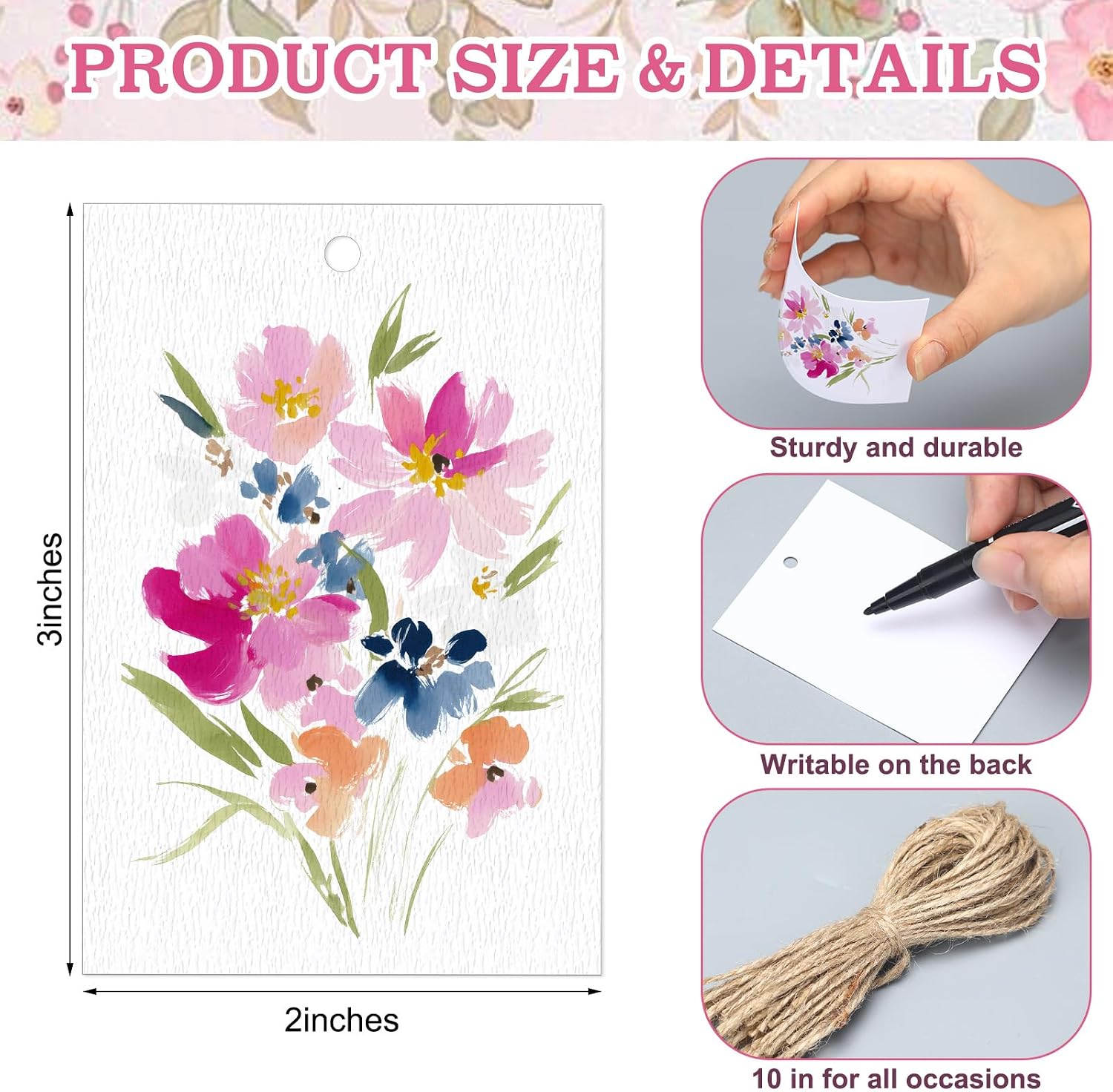 AmazingSpark 50 Set Gift Tags with String, Summer, Watercolor image 2
