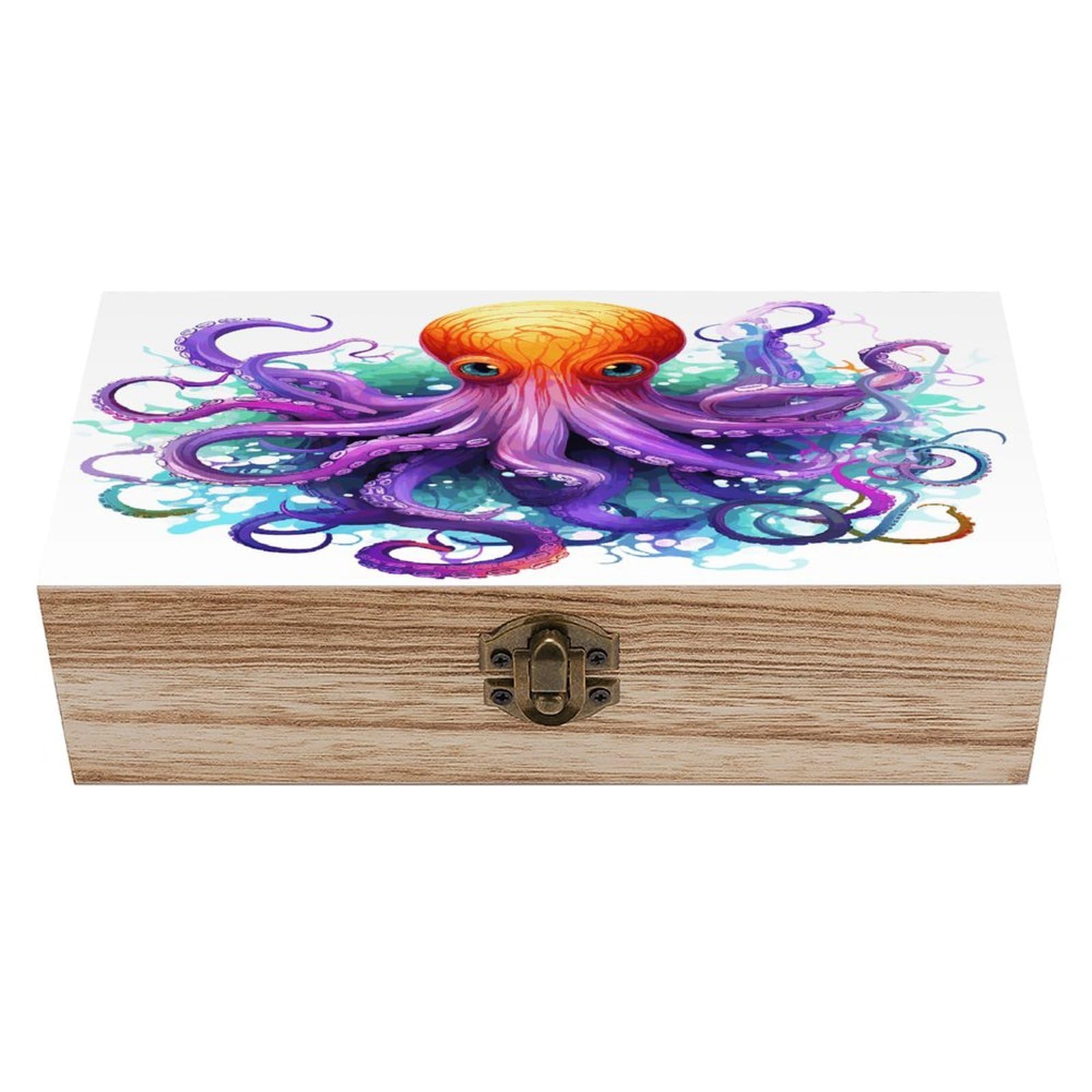 VstaDank Colorful Octopus Wooden Keepsake Box with Hinged Lid Solid Wood Gift Boxes Beautifully Keepsake Box Jewellery Organiser Retro Memory Treasure Case with Lids Decorative Boxes