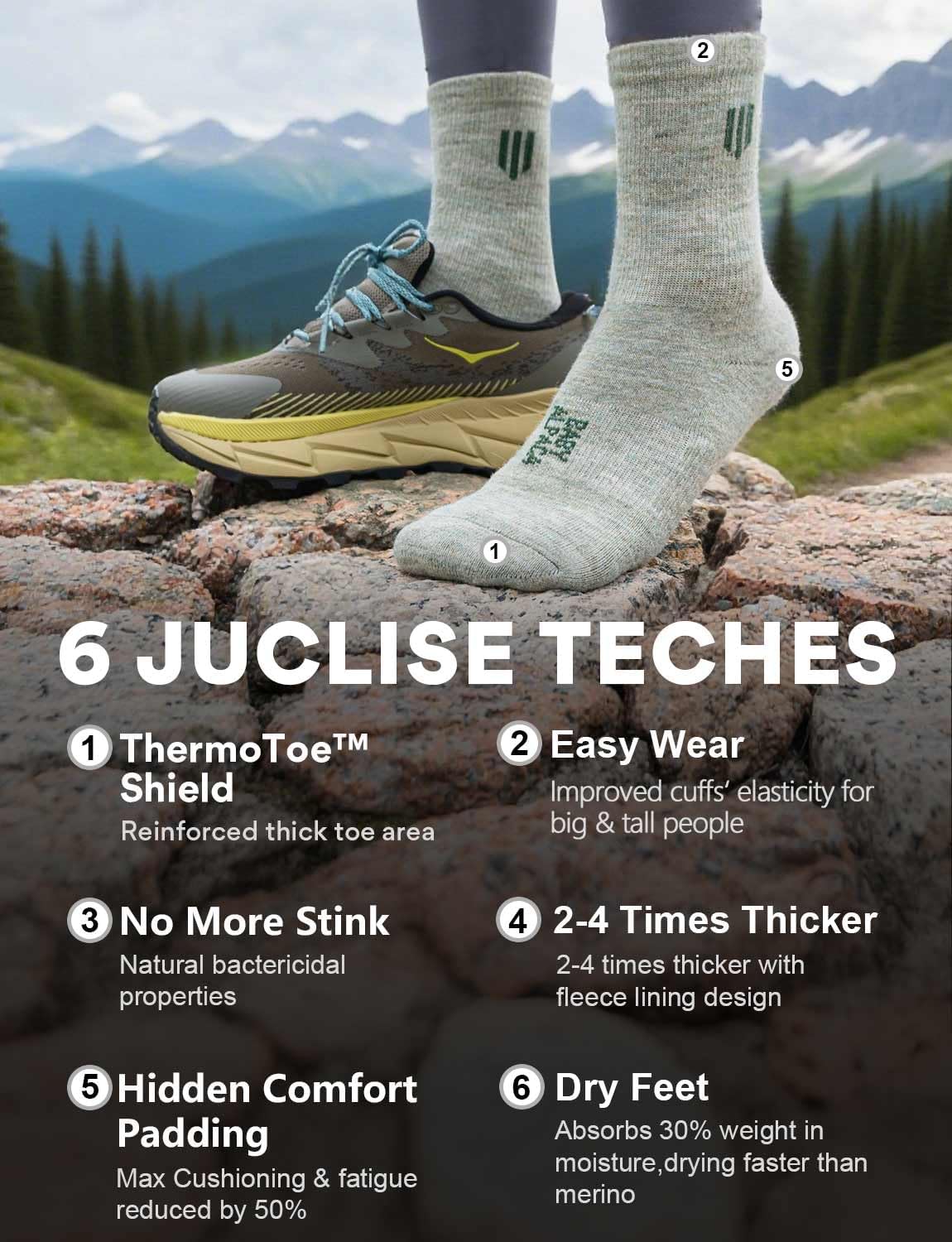 Alpaca Wool Micro Crew Hiking Socks Midweight Moisture Wicking Anti-blister Cushioned - Image 2