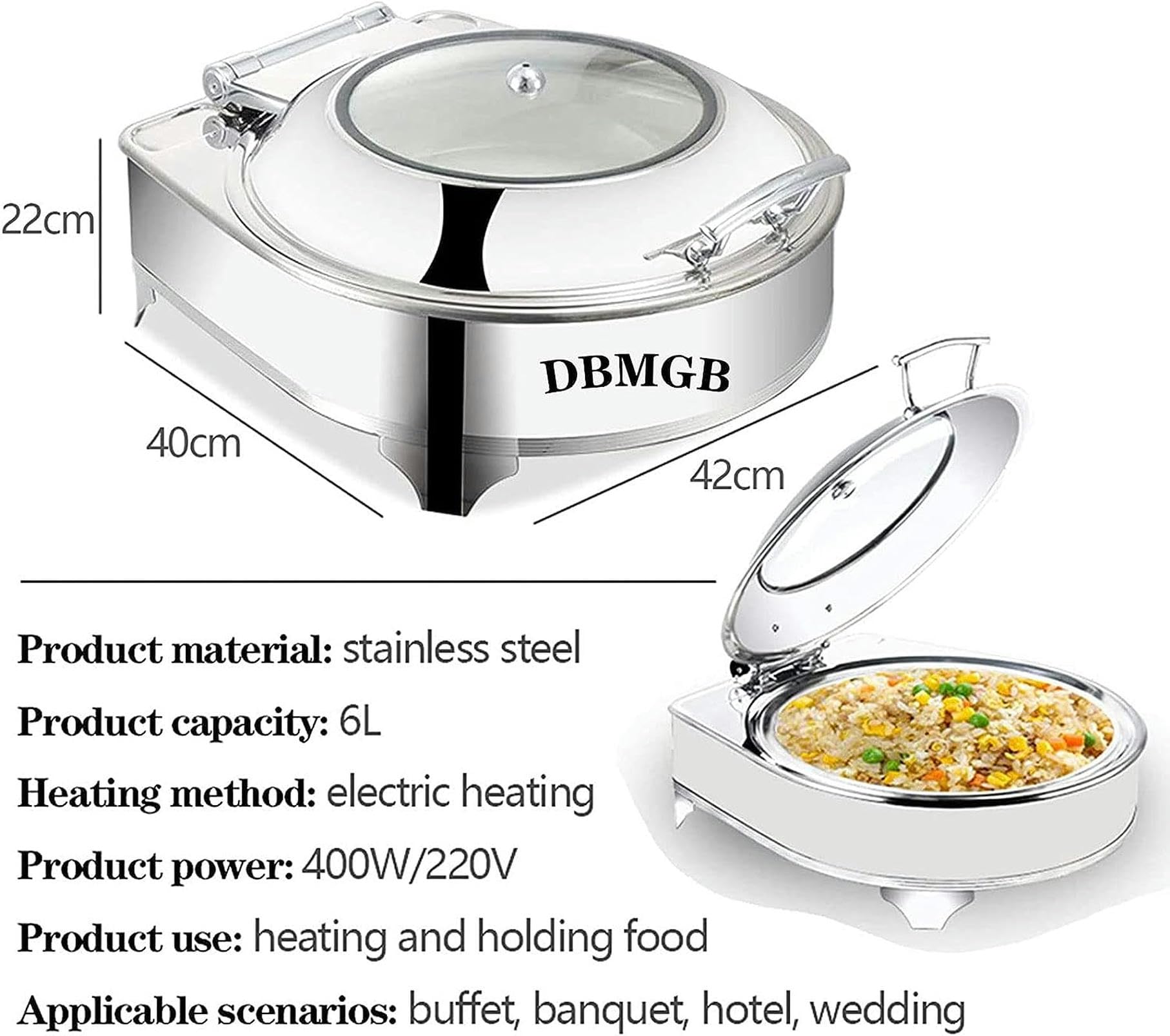 Calentador de Comida Chafing Dish Electrico para Buffet, 6L Calienta Platos Bandeja de Calentamiento para Banquetes de Fiesta en la Cocina