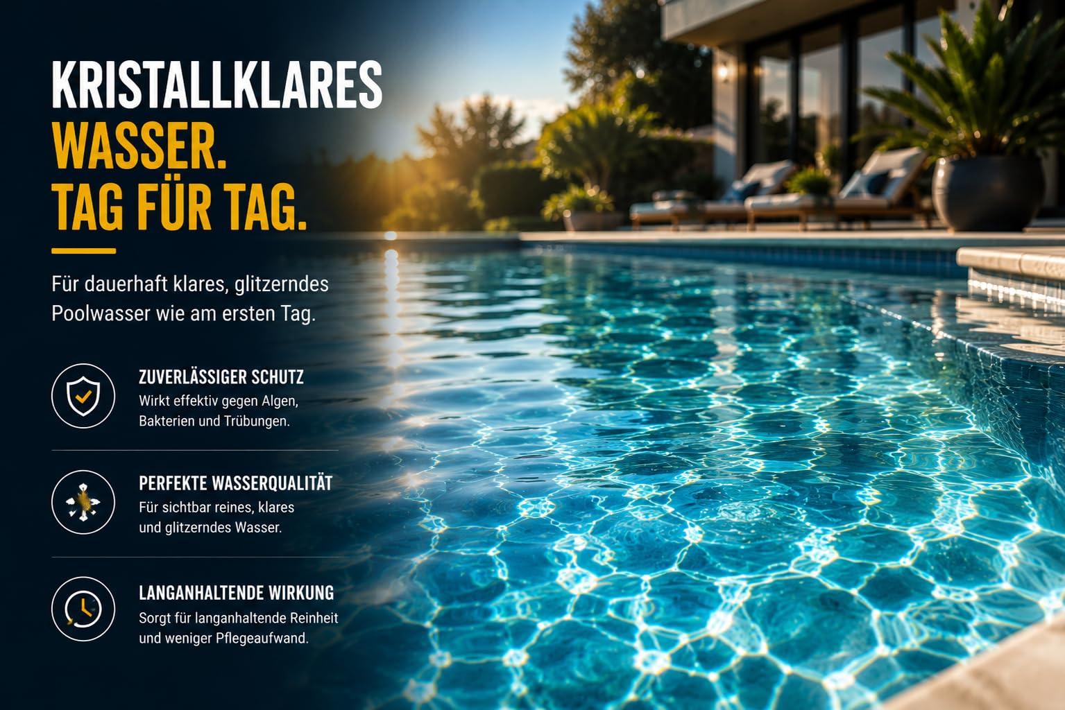 2L Poolpflege Poolklar Konzentrat 3in1 – Gegen Algen & Grünes Wasser – Für Kristallklares Poolwasser – Hochergiebiger Poolreiniger mit Langzeitschutz – Für Pool, Schwimmbad & Planschbecken