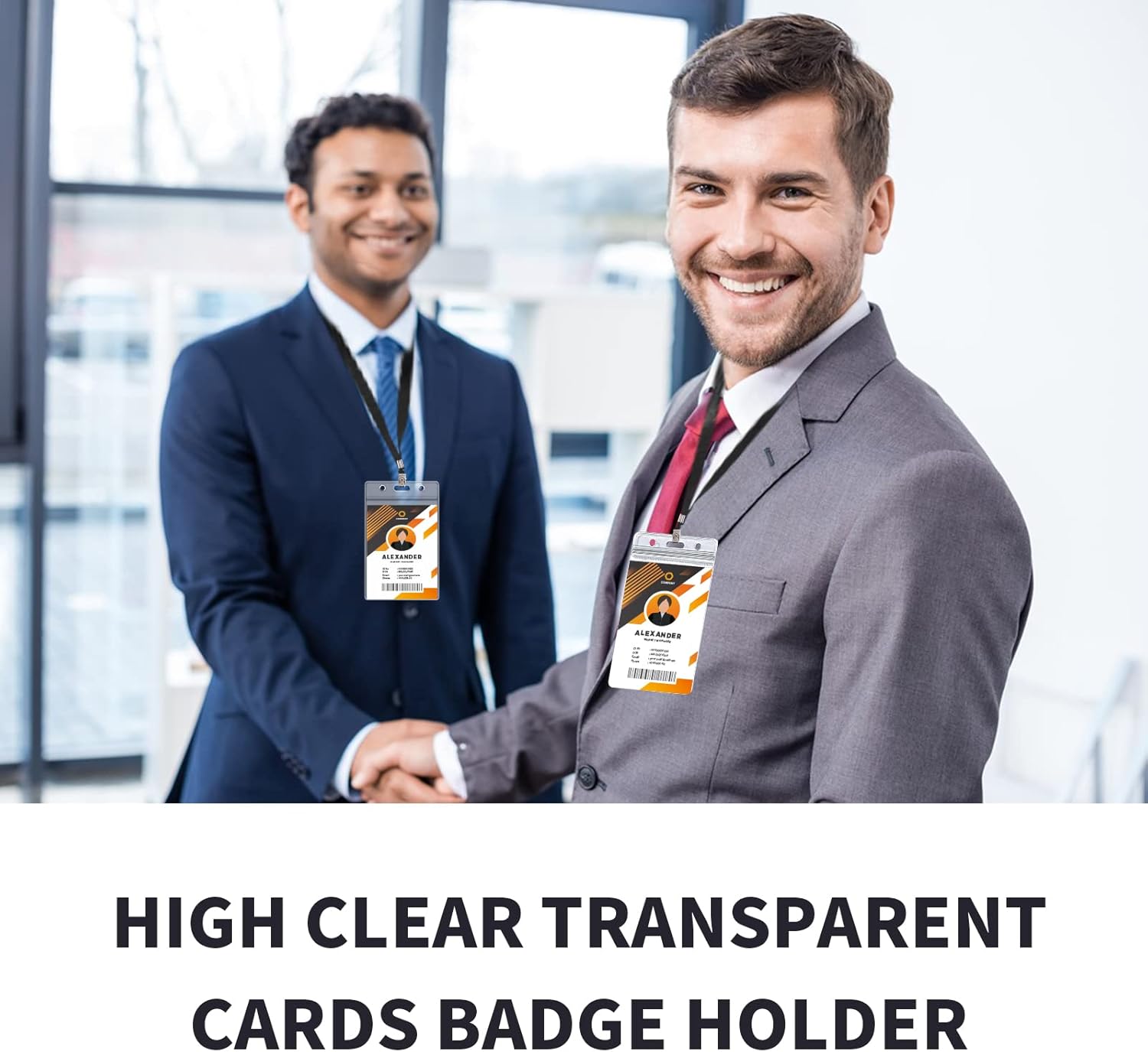 100PCS ID Badge Holder Name Tags with Lanyard, Black Lanyards for Id Badges Bulk with Clip, Waterproof Clear Reusable Vertical ID Cards Holders for School Office