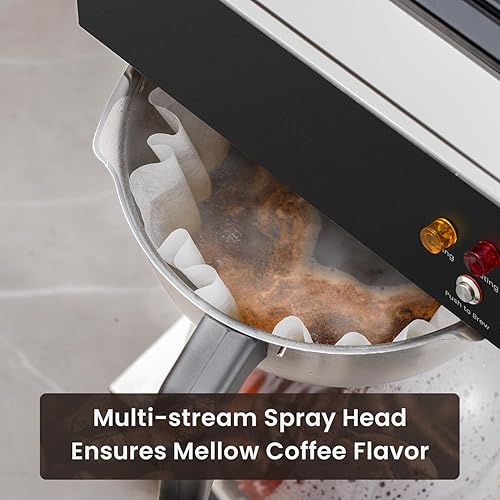 Miniatura 4 de SYBO Cafetera comercial de 12 tazas, cafetera de goteo con 3 calentadores inferiores y 2 decantadores de vidrio, cafetera de acero inoxidable