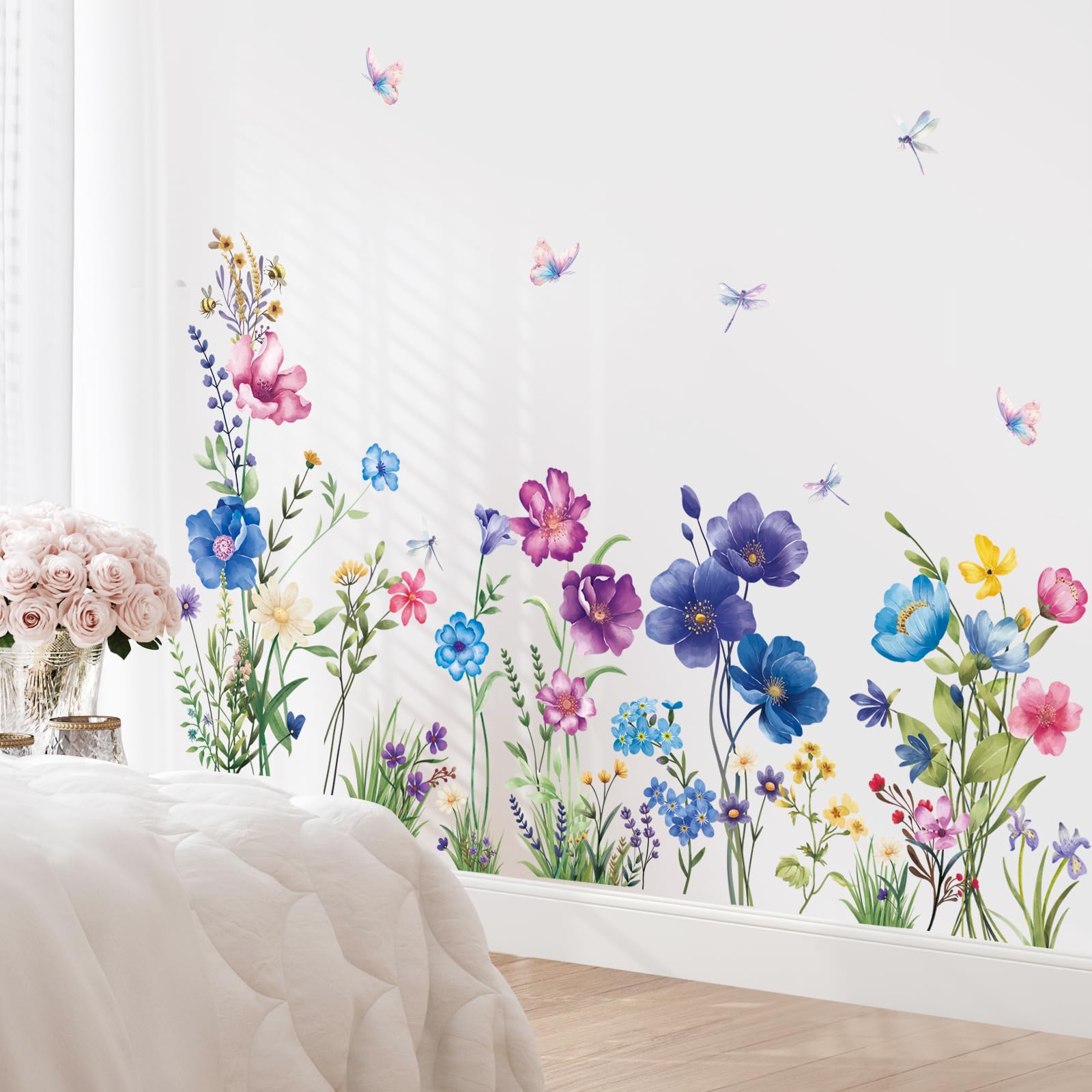 SHUCHING Garden Flowers Wall Stickers Removable Vinyl, Colourful Wildflowers Wall Decals Decoration Art for Girls Living Room Bedroom - Image 2
